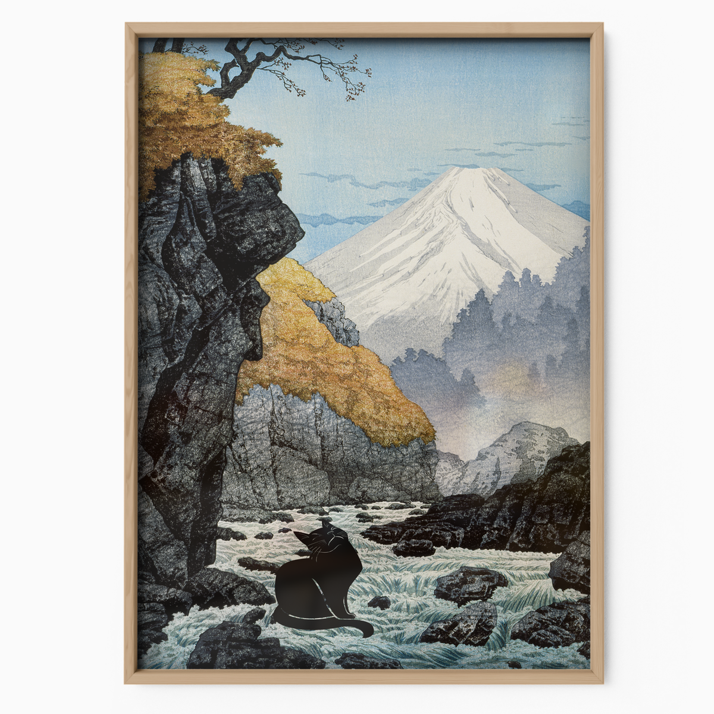 Black Cat By Mount Fuji Cat