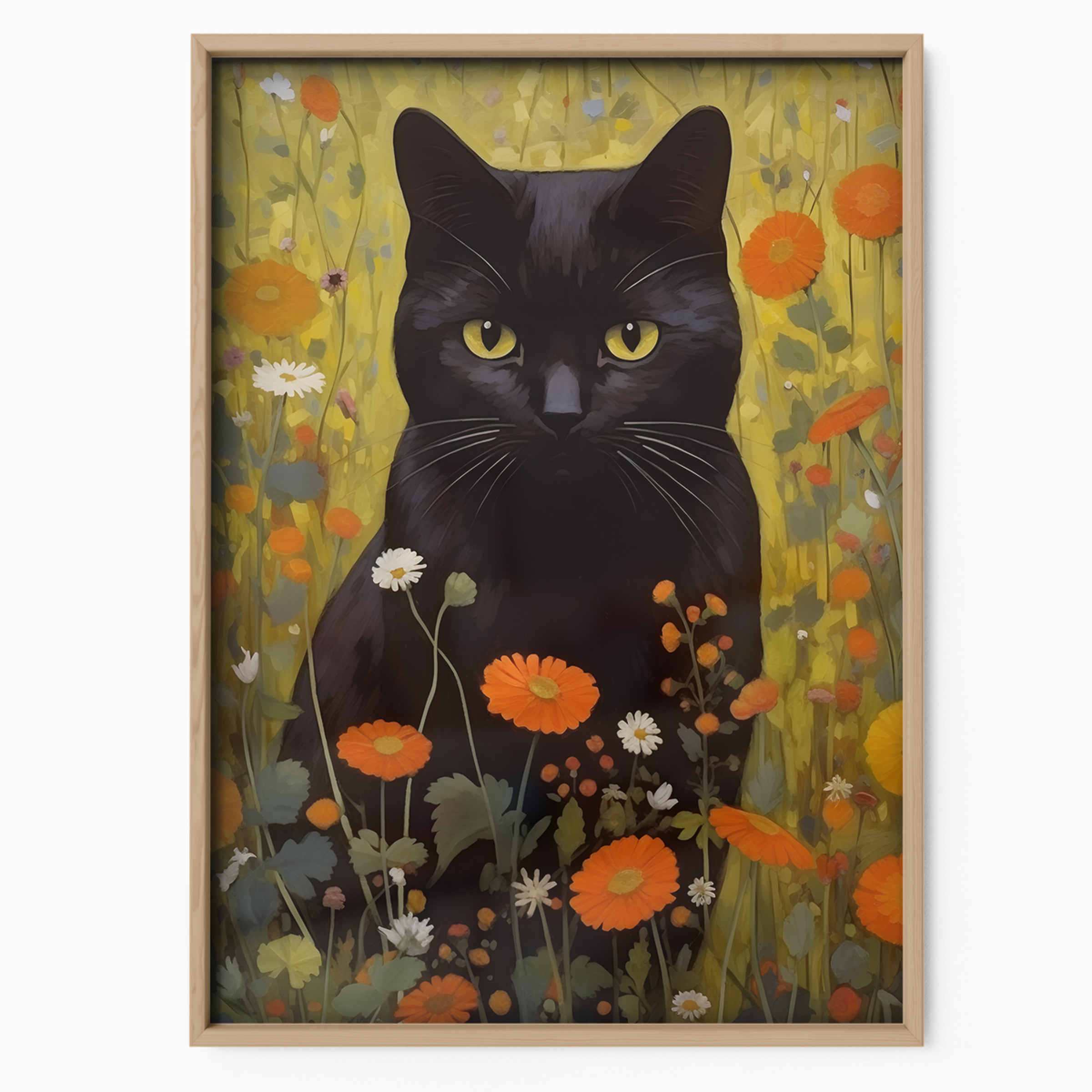 Black Cat In Blooming Field