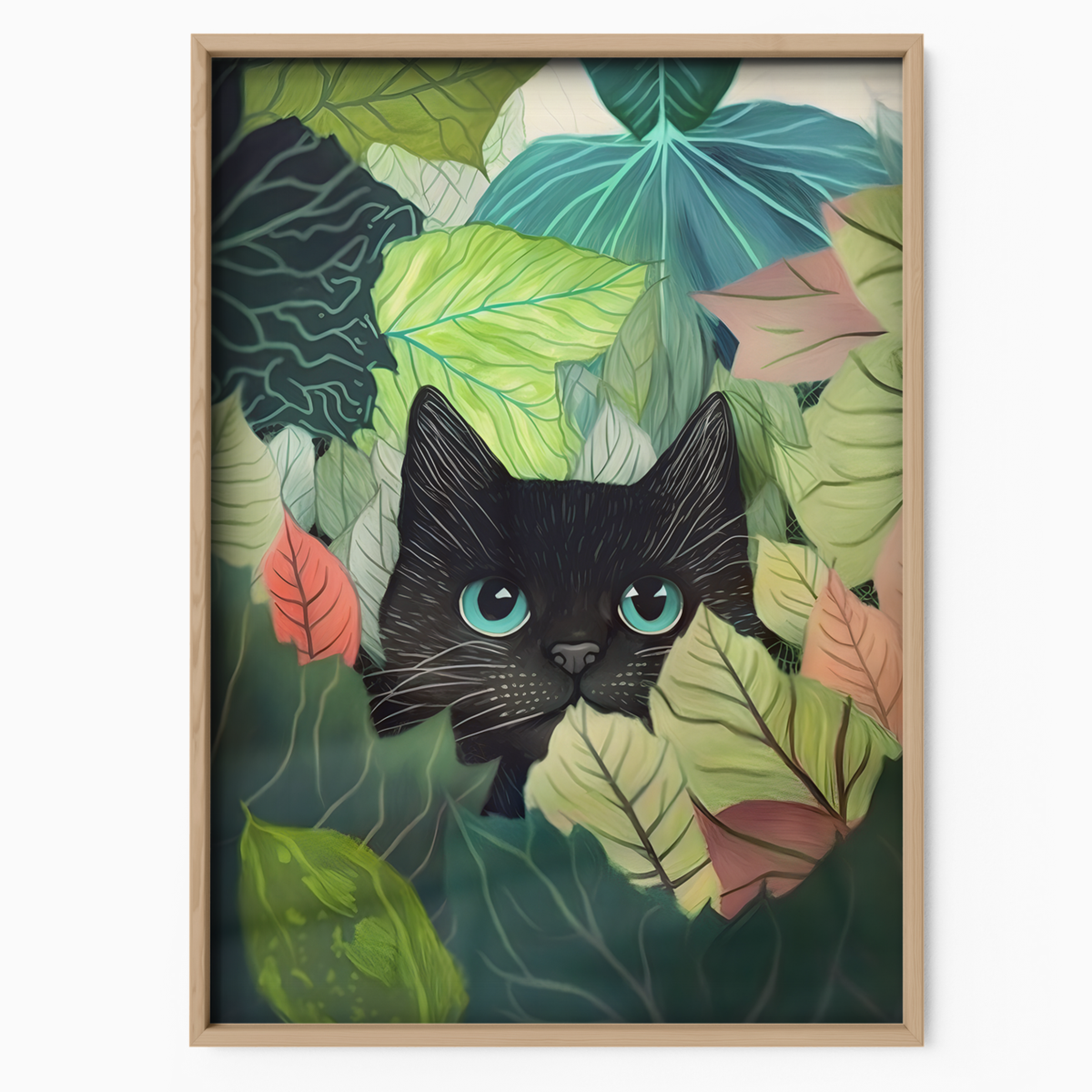 Black Cat In Green Foliage