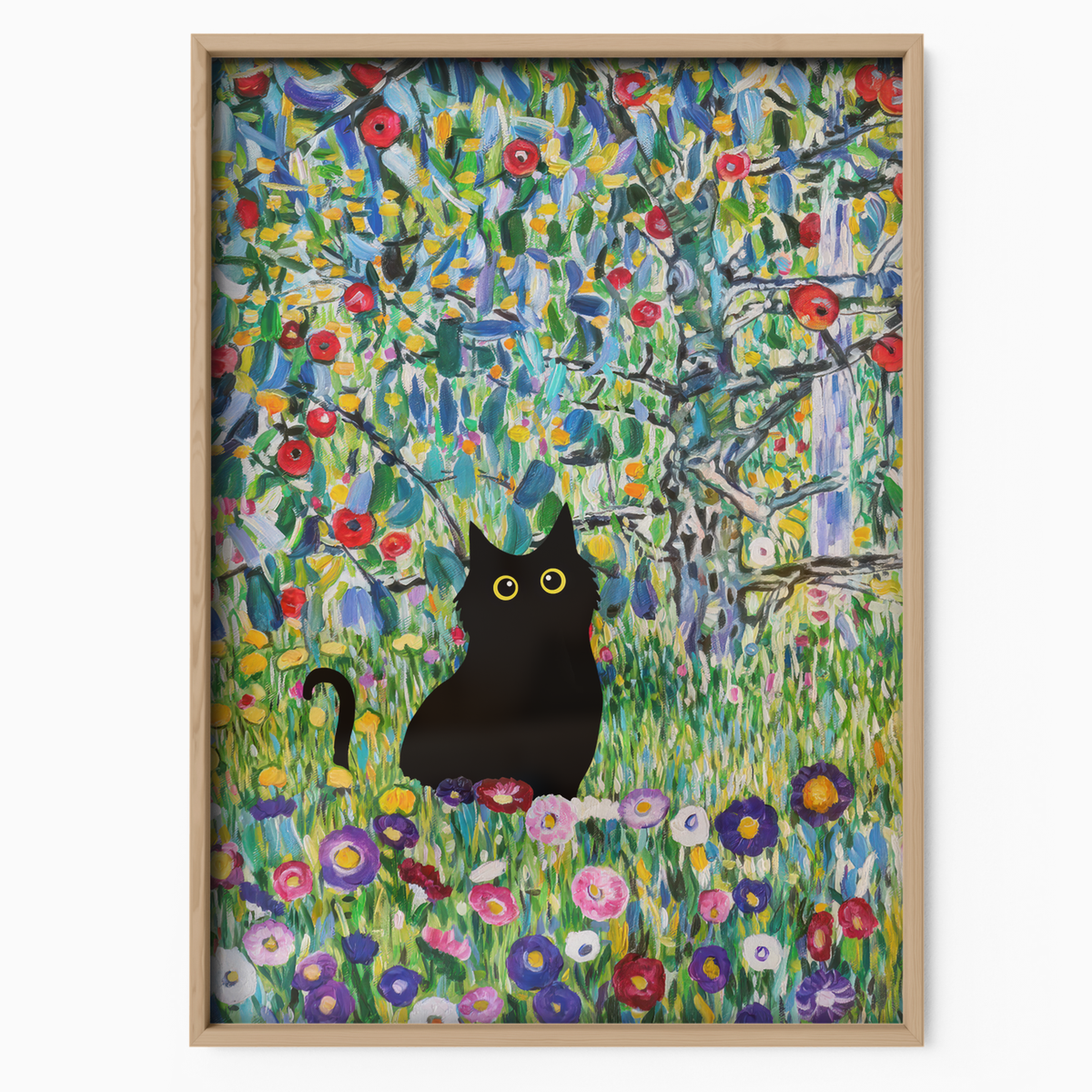 Black Cat In Klimt Flower Meadow