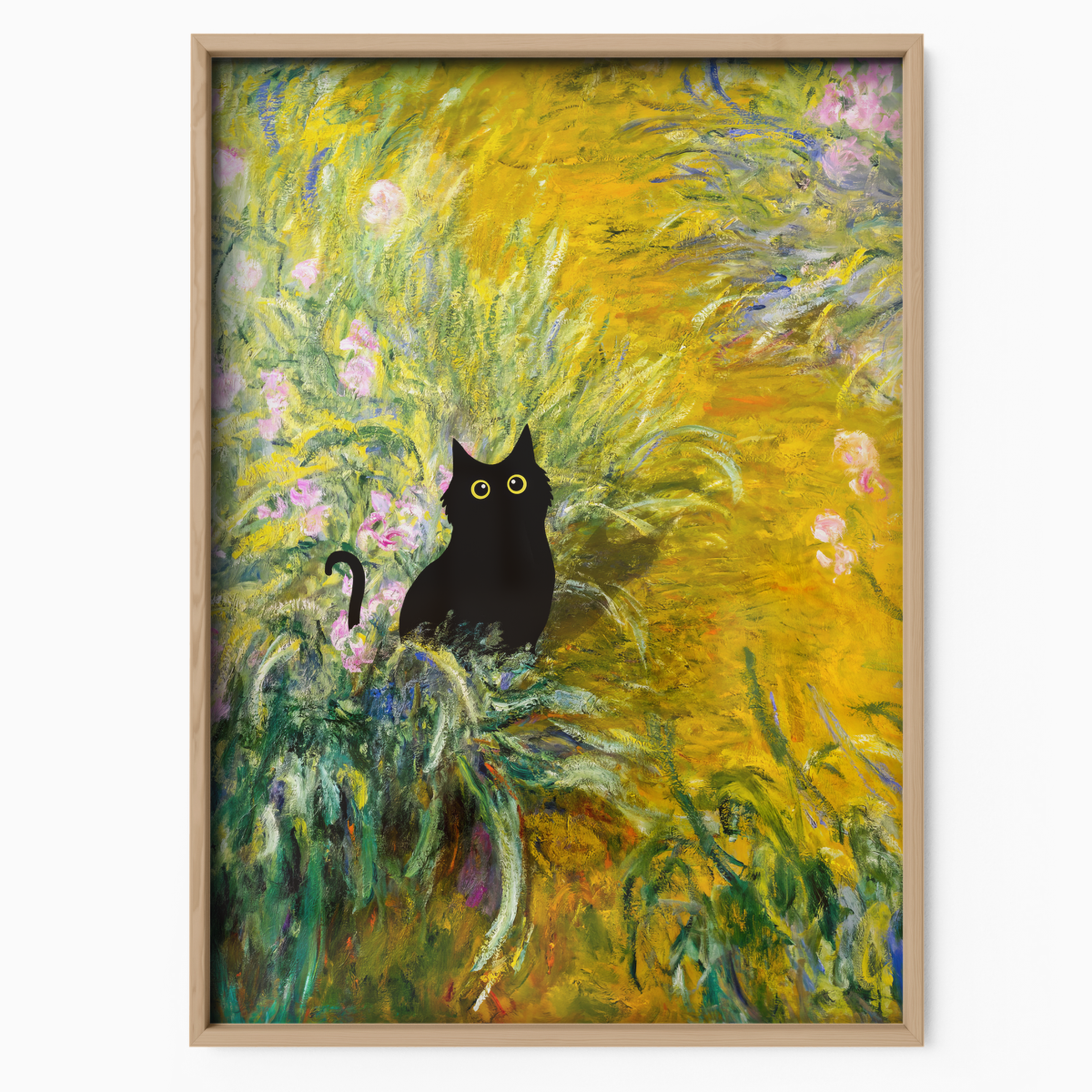 Black Cat In Monet Yellow Garden