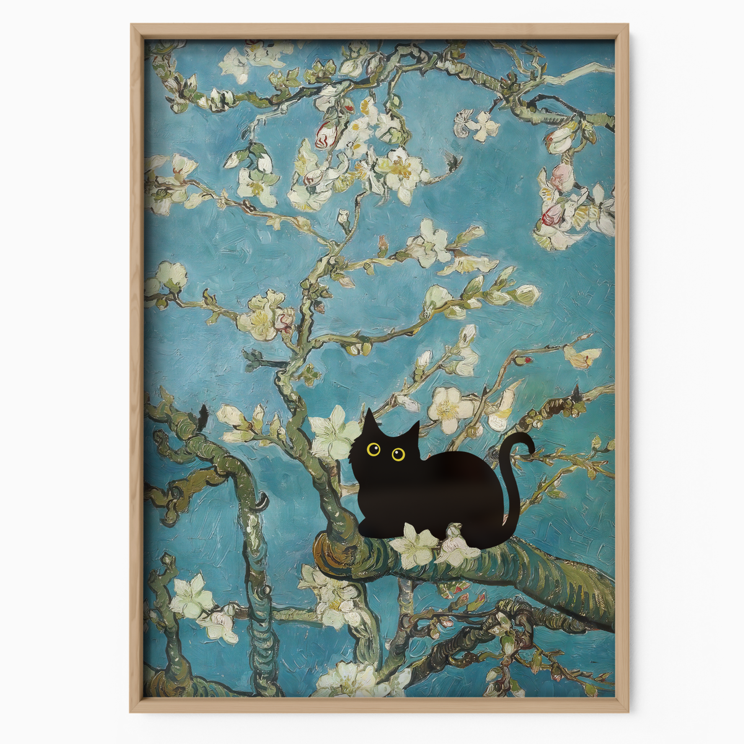 Black Cat In Van Gogh Almond Blossoms