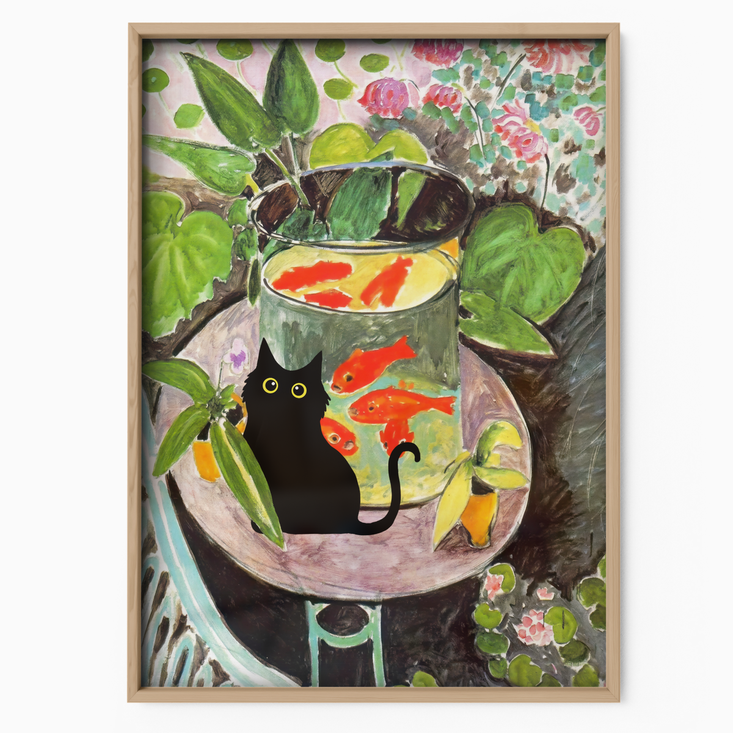 Black Cat With Goldfish Flowers