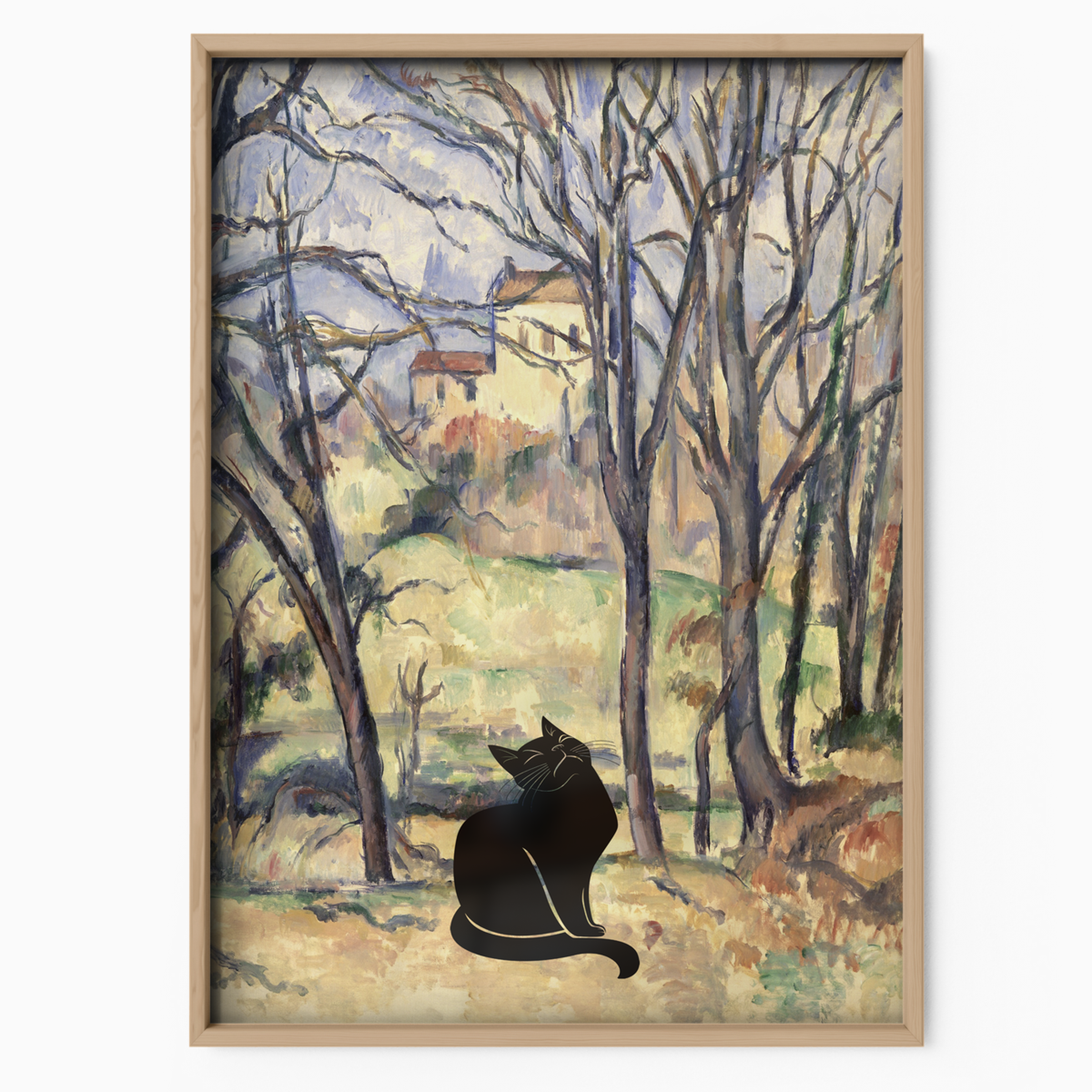 Black Cat X Cezanne Trees And Houses In Provence