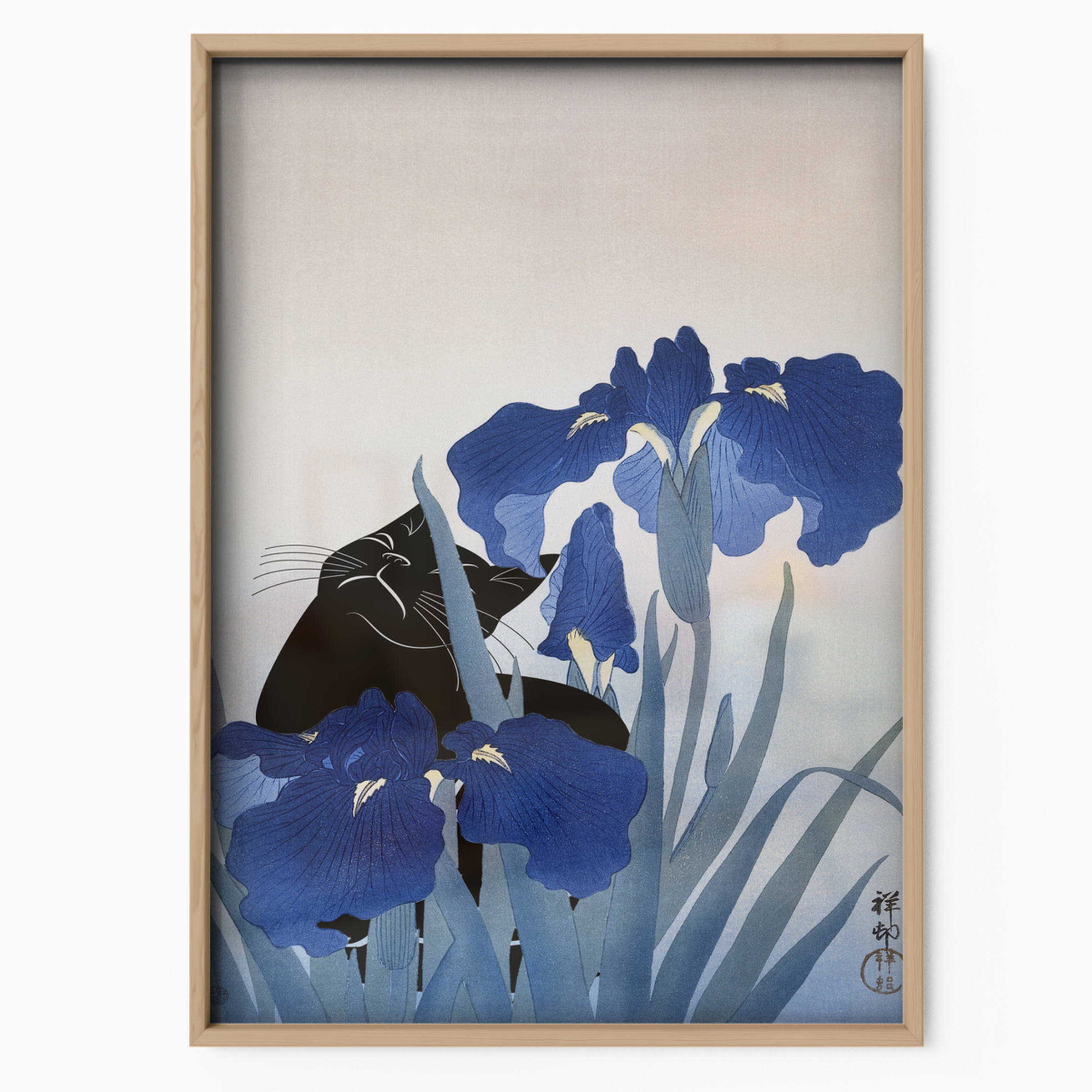 Cat And Irises Japenese Art