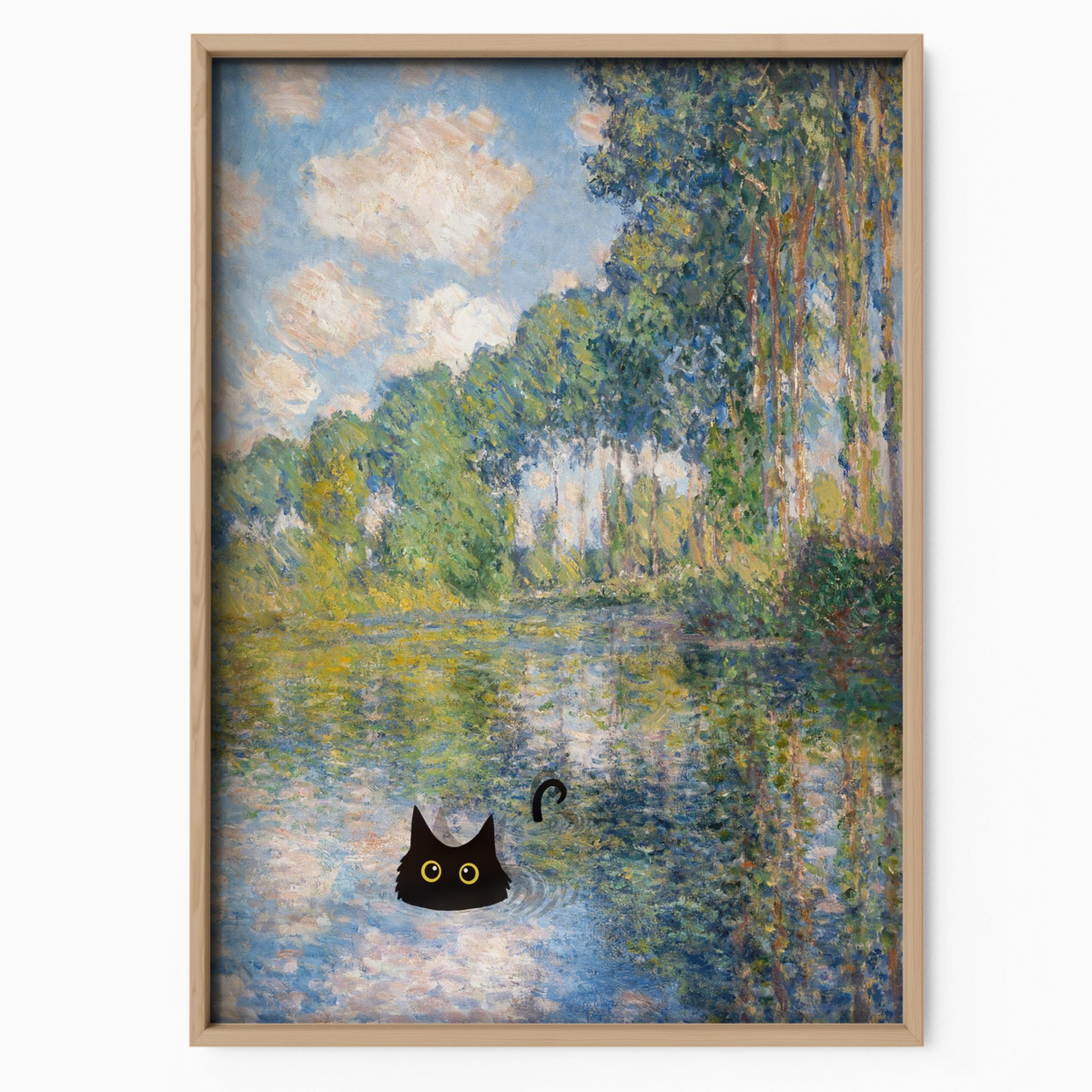Cat By Monet River Landscapeat