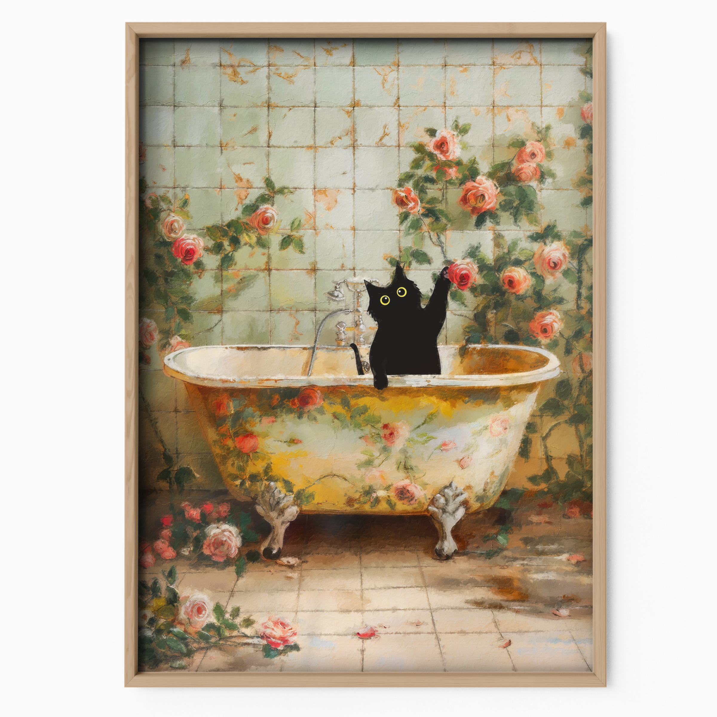 Cat In Vintage Floral Bathtub