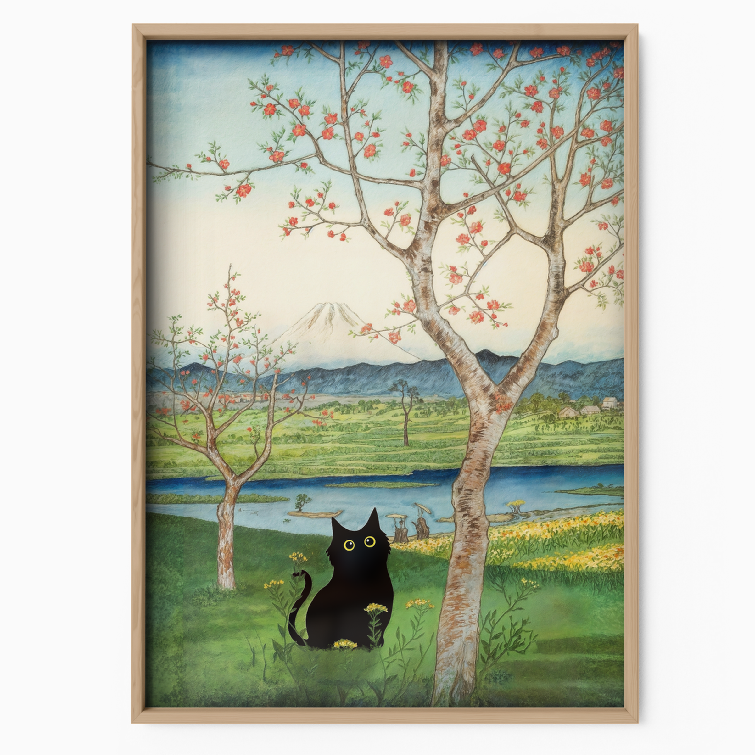 Cat Mount Fuji X Cherry Blossoms