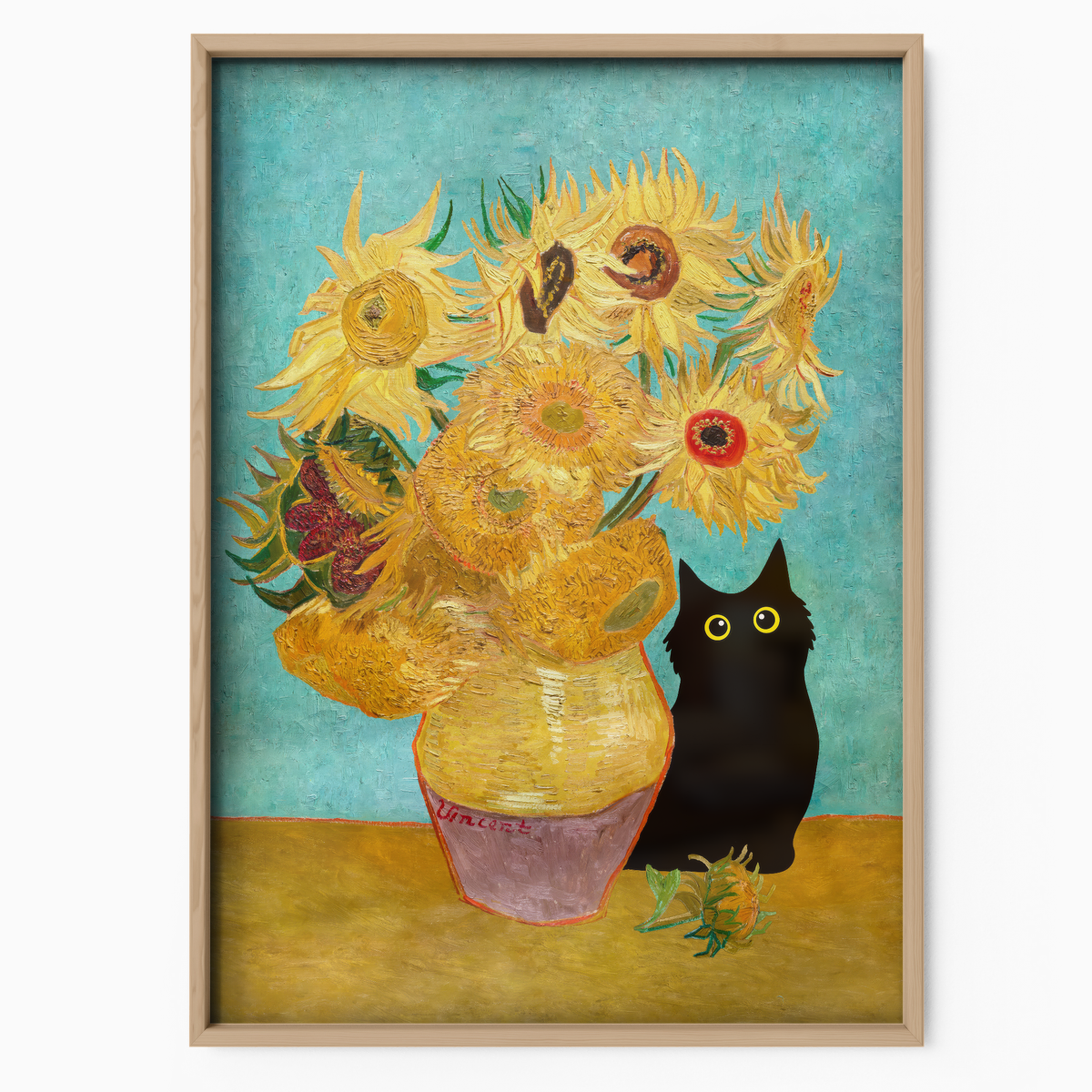 Curious Cat Van Gogh Sunflowers