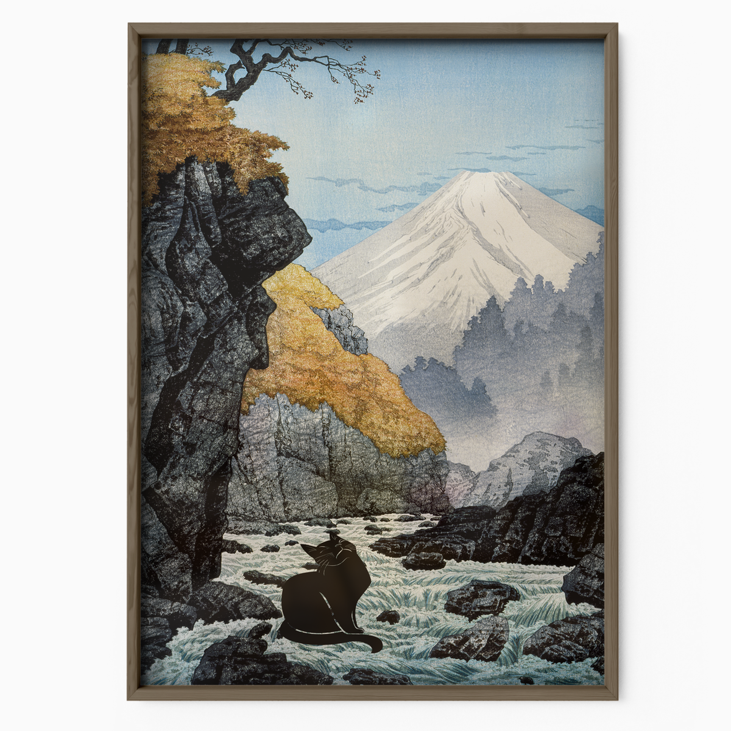 Black Cat By Mount Fuji Cat