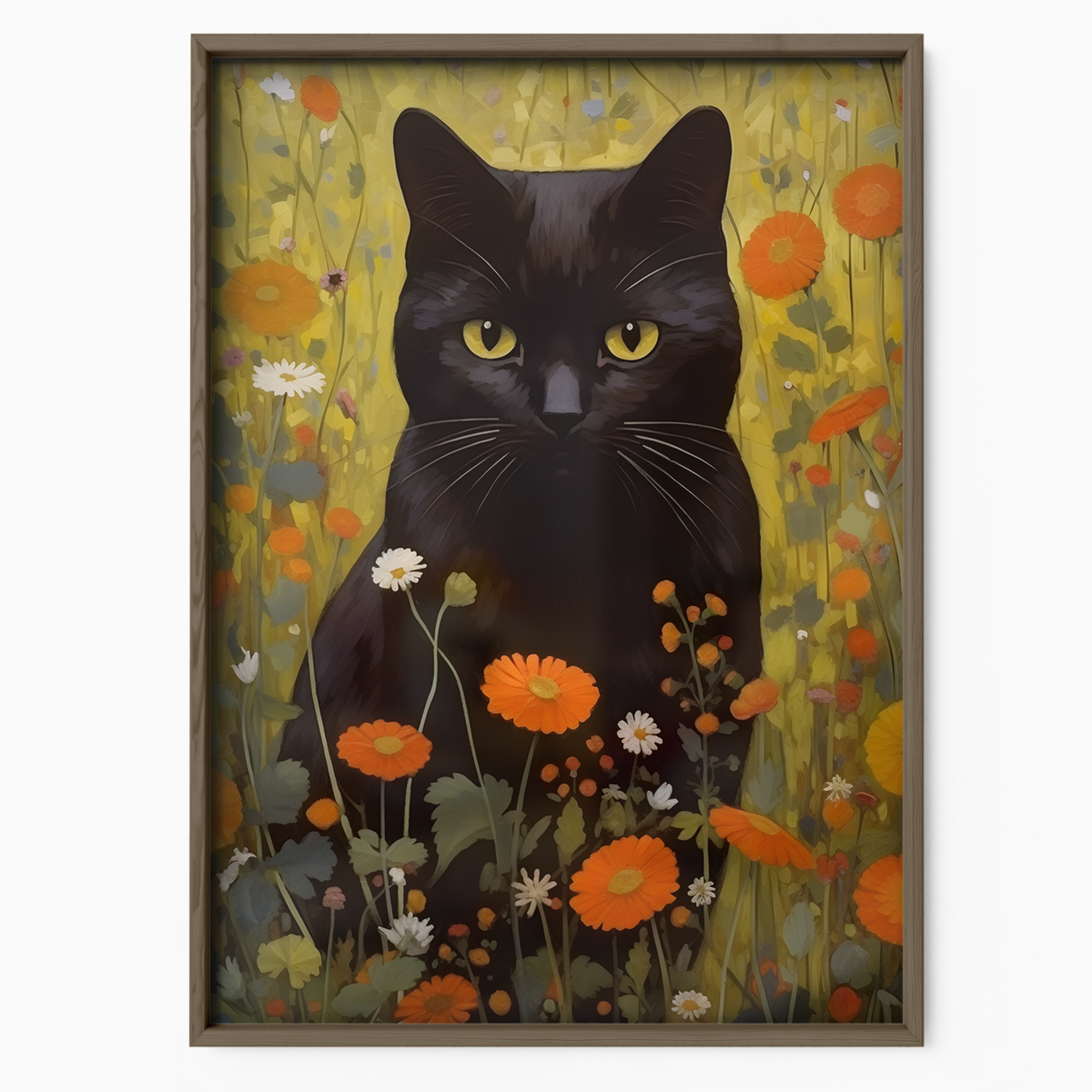 Black Cat In Blooming Field