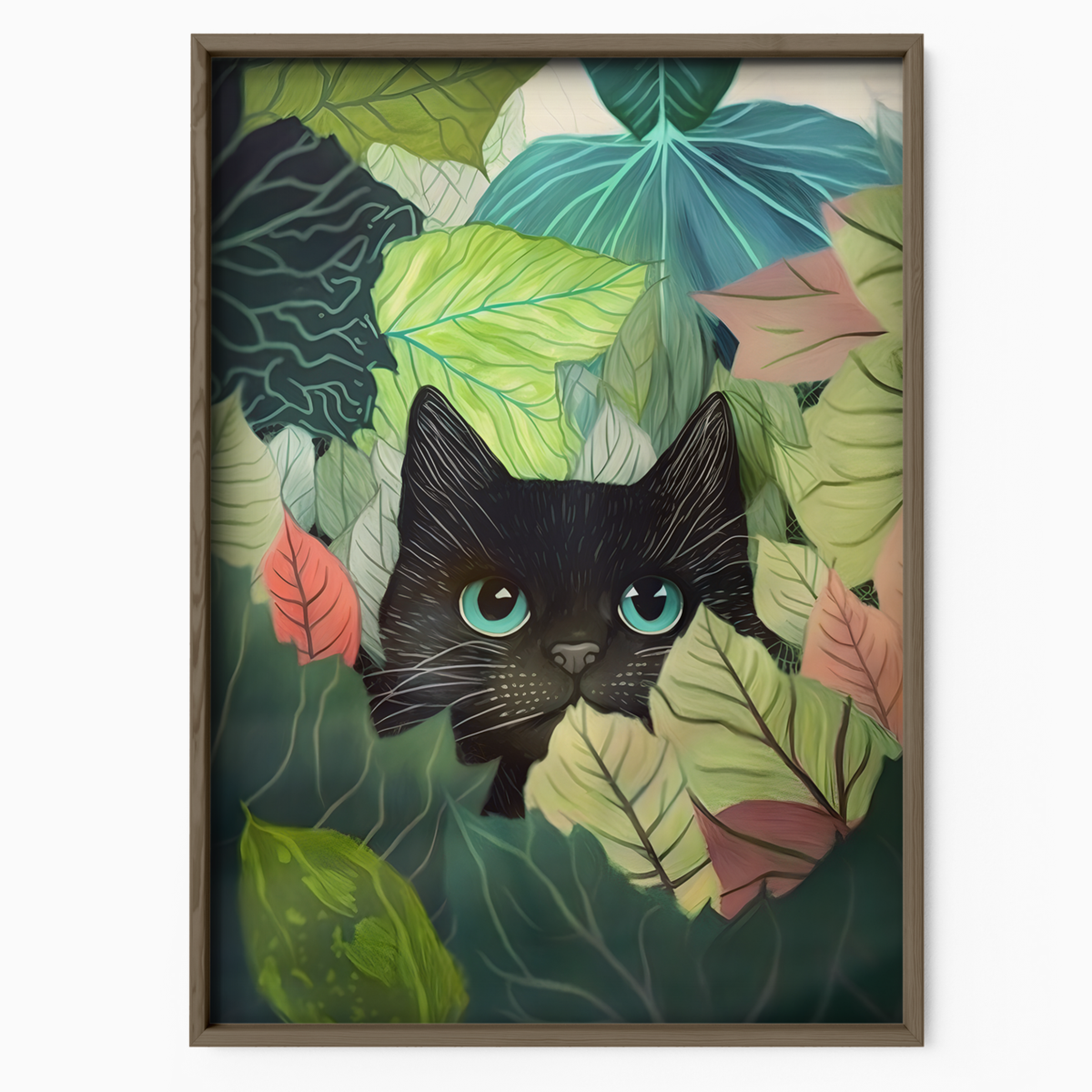 Black Cat In Green Foliage