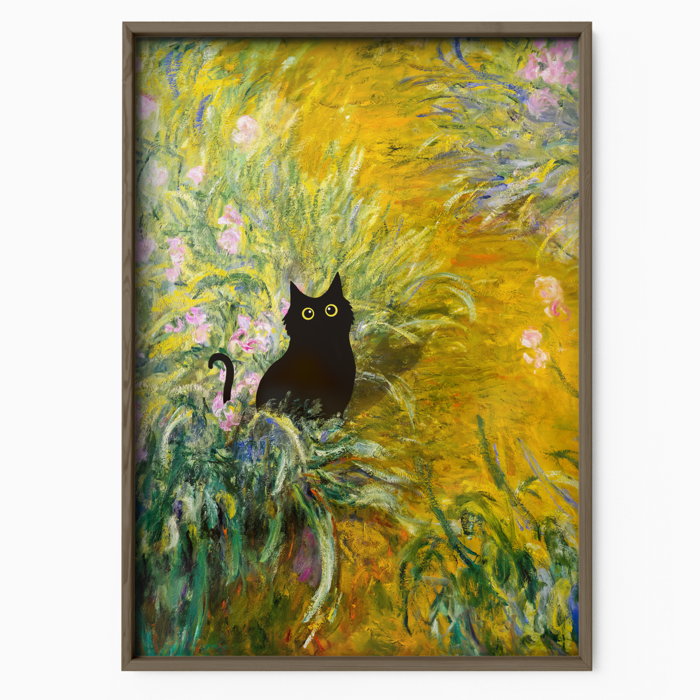 Black Cat In Monet Yellow Garden