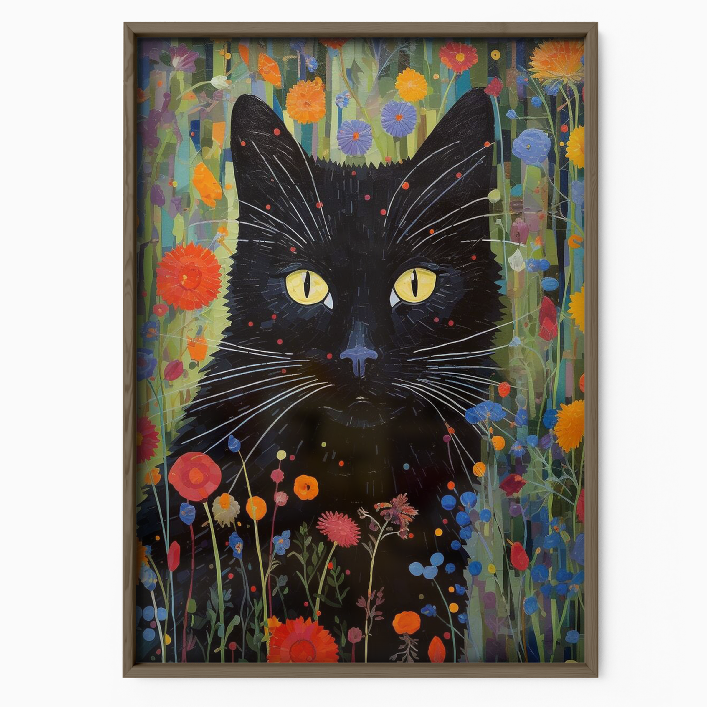 Black Cat In Wildflowers