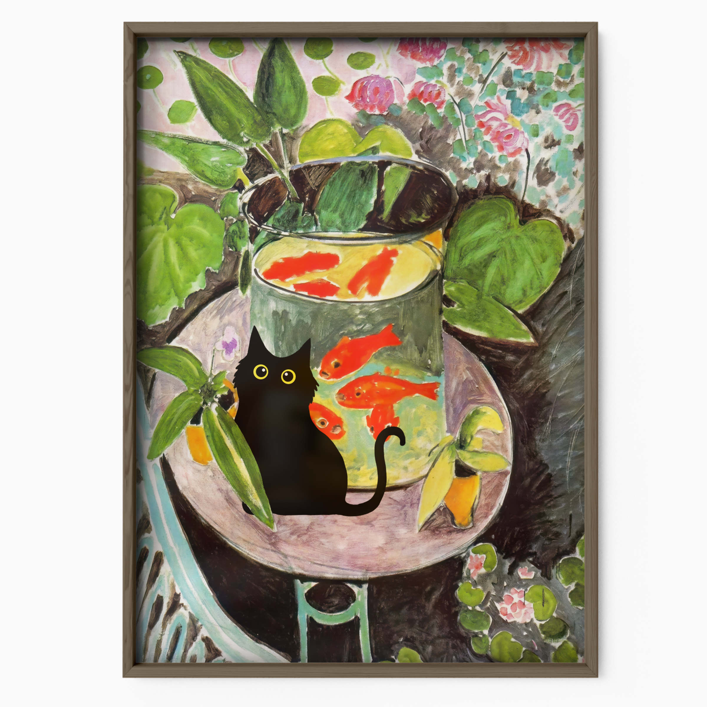 Black Cat With Goldfish Flowers