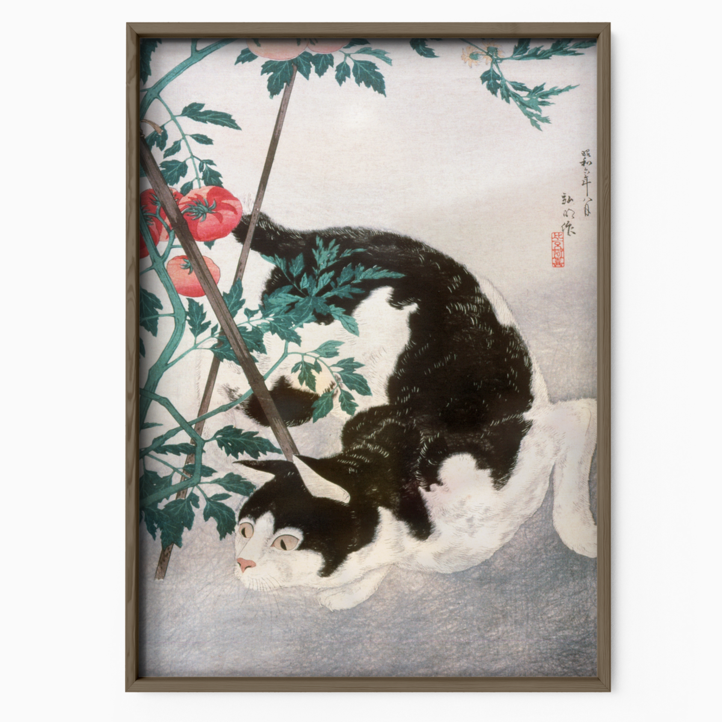 Cat And Peony Japenese Art
