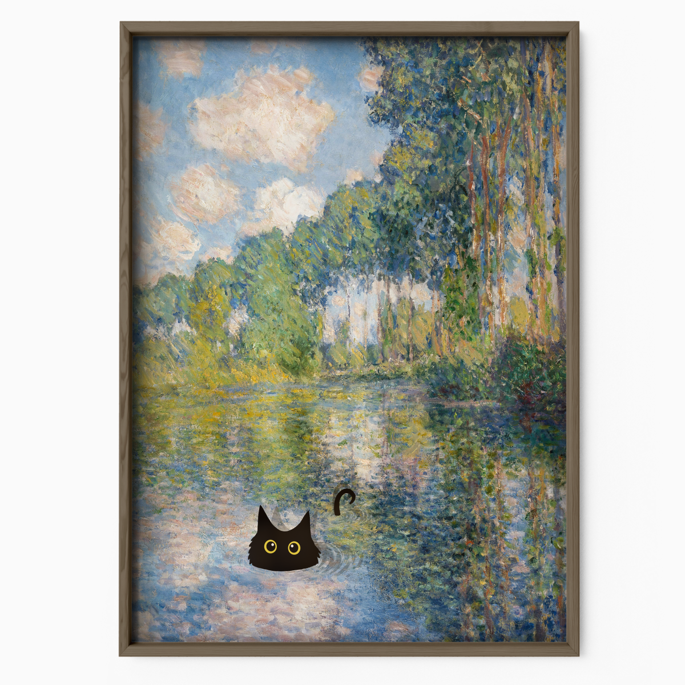Cat By Monet River Landscapeat