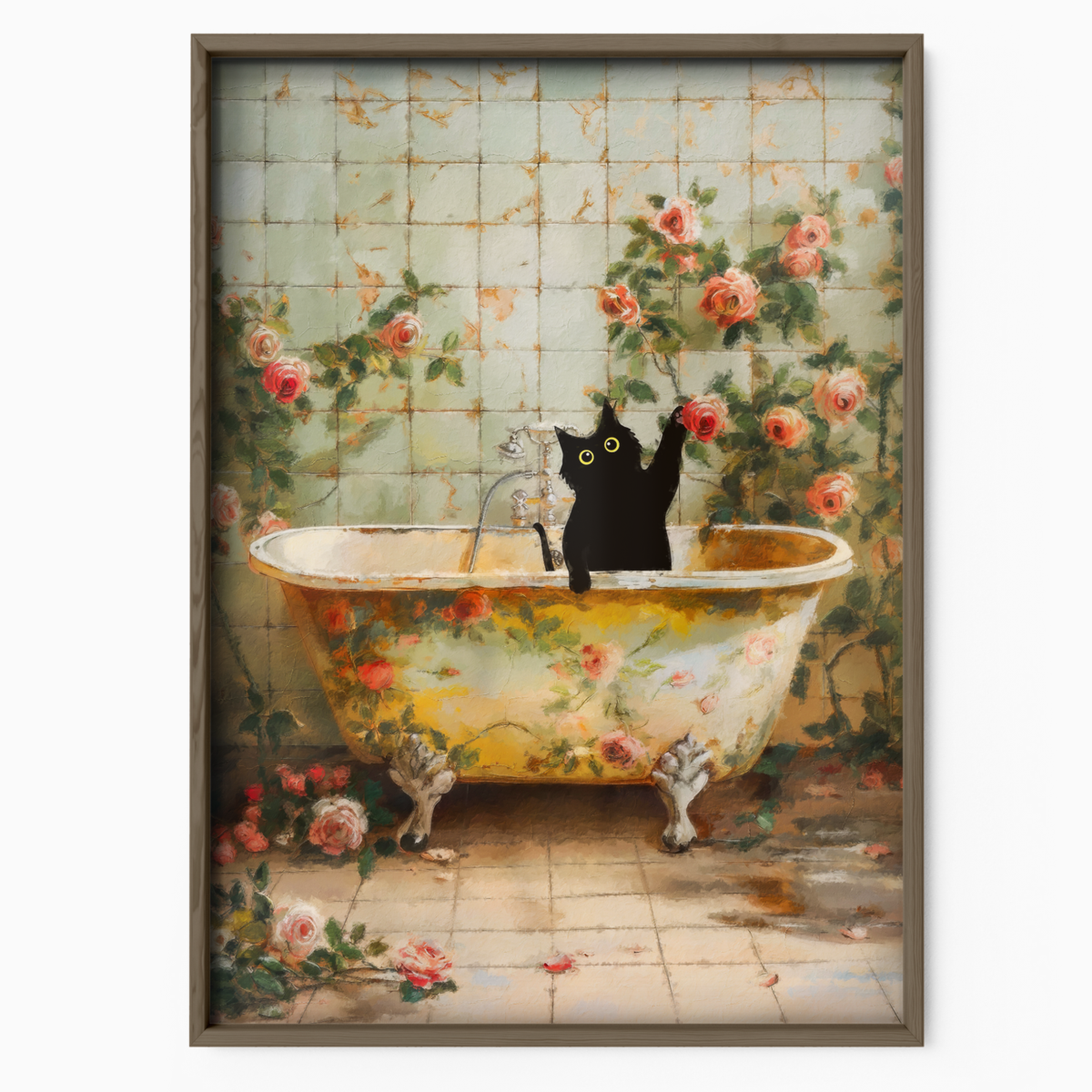 Cat In Vintage Floral Bathtub