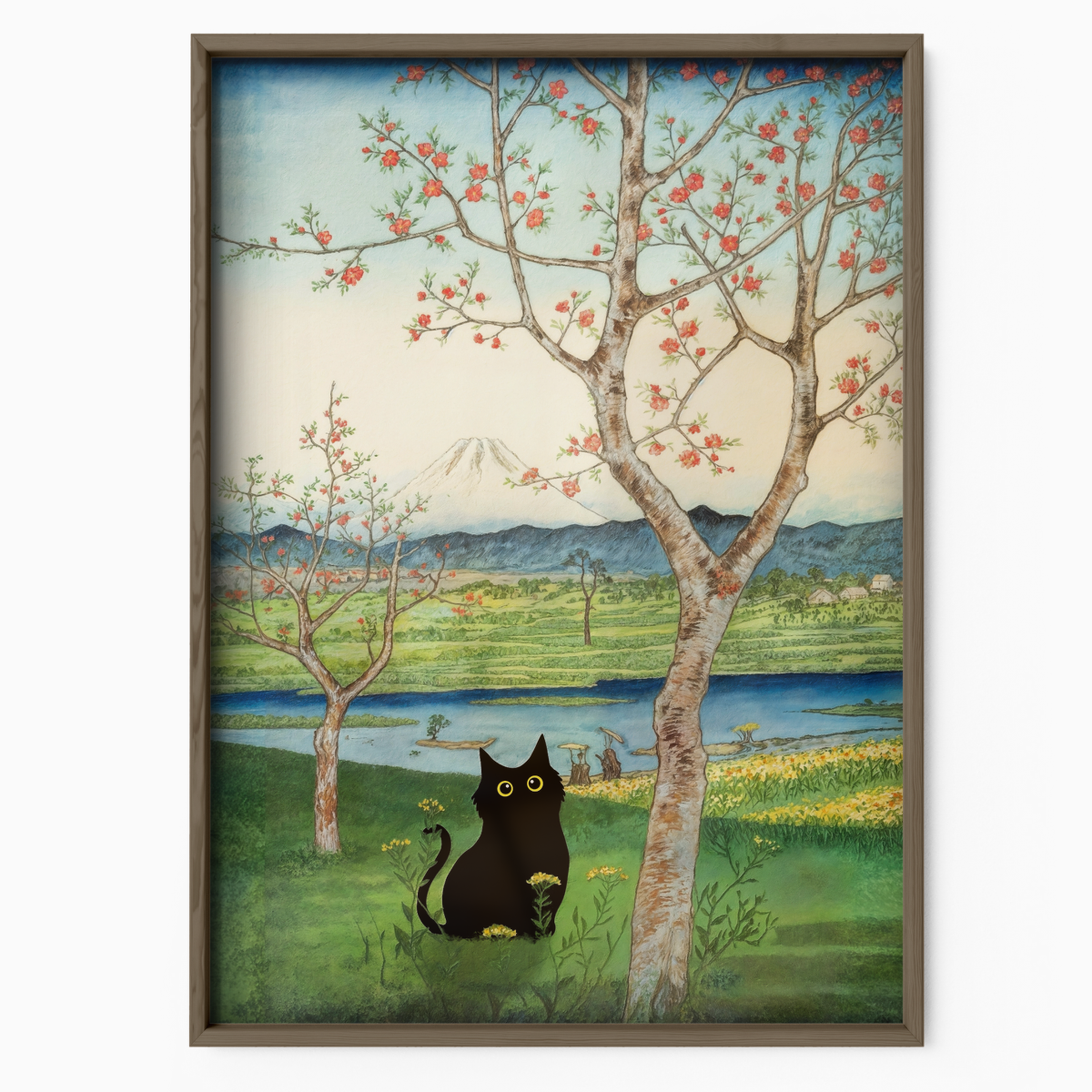 Cat Mount Fuji X Cherry Blossoms