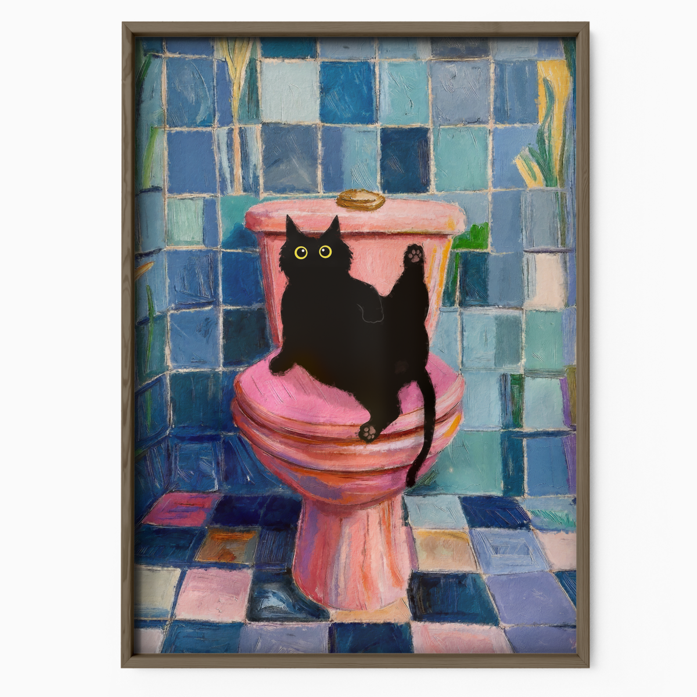 Cat On Toilet Blue Tile