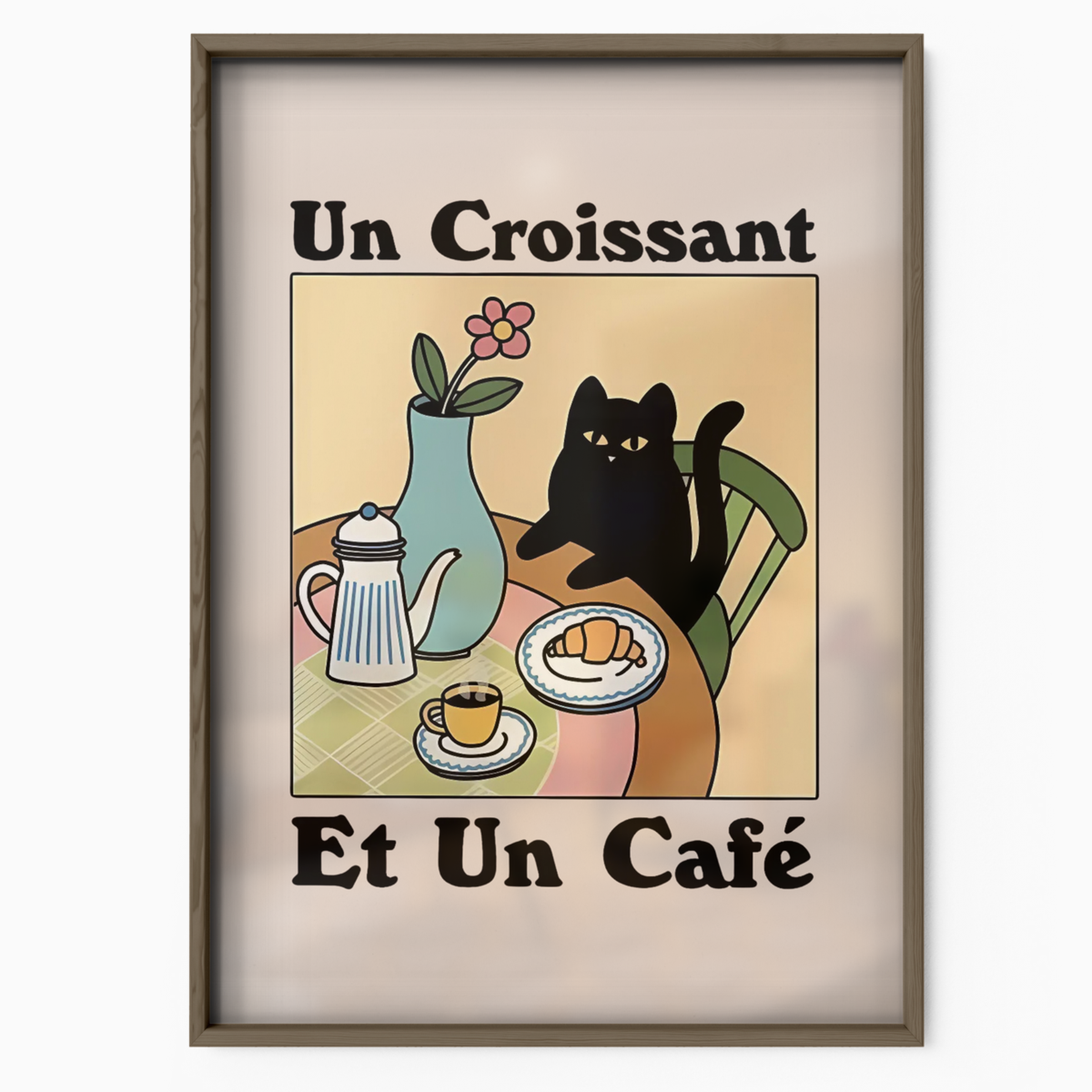 Cat Un Croissant Et Un Cafe