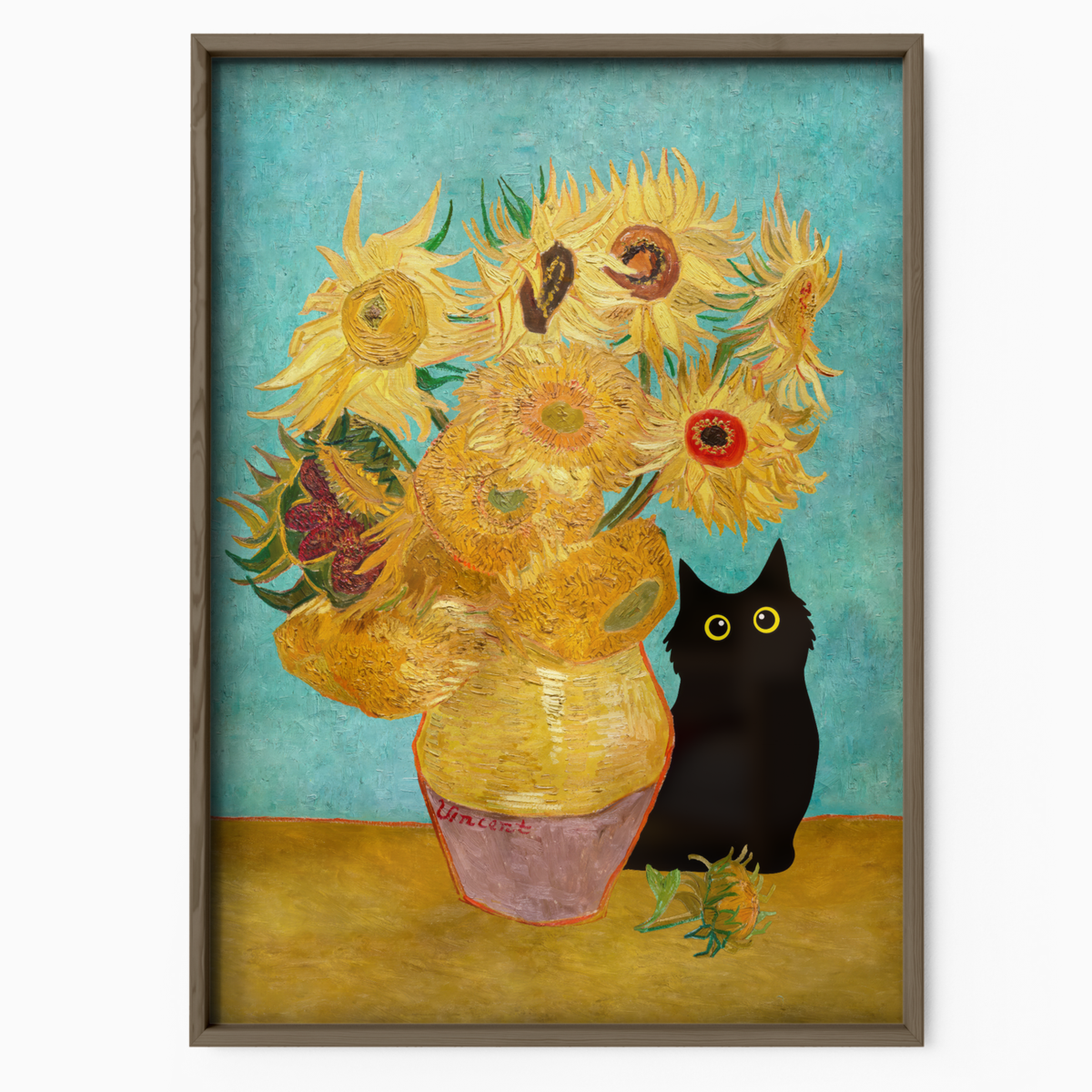 Curious Cat Van Gogh Sunflowers