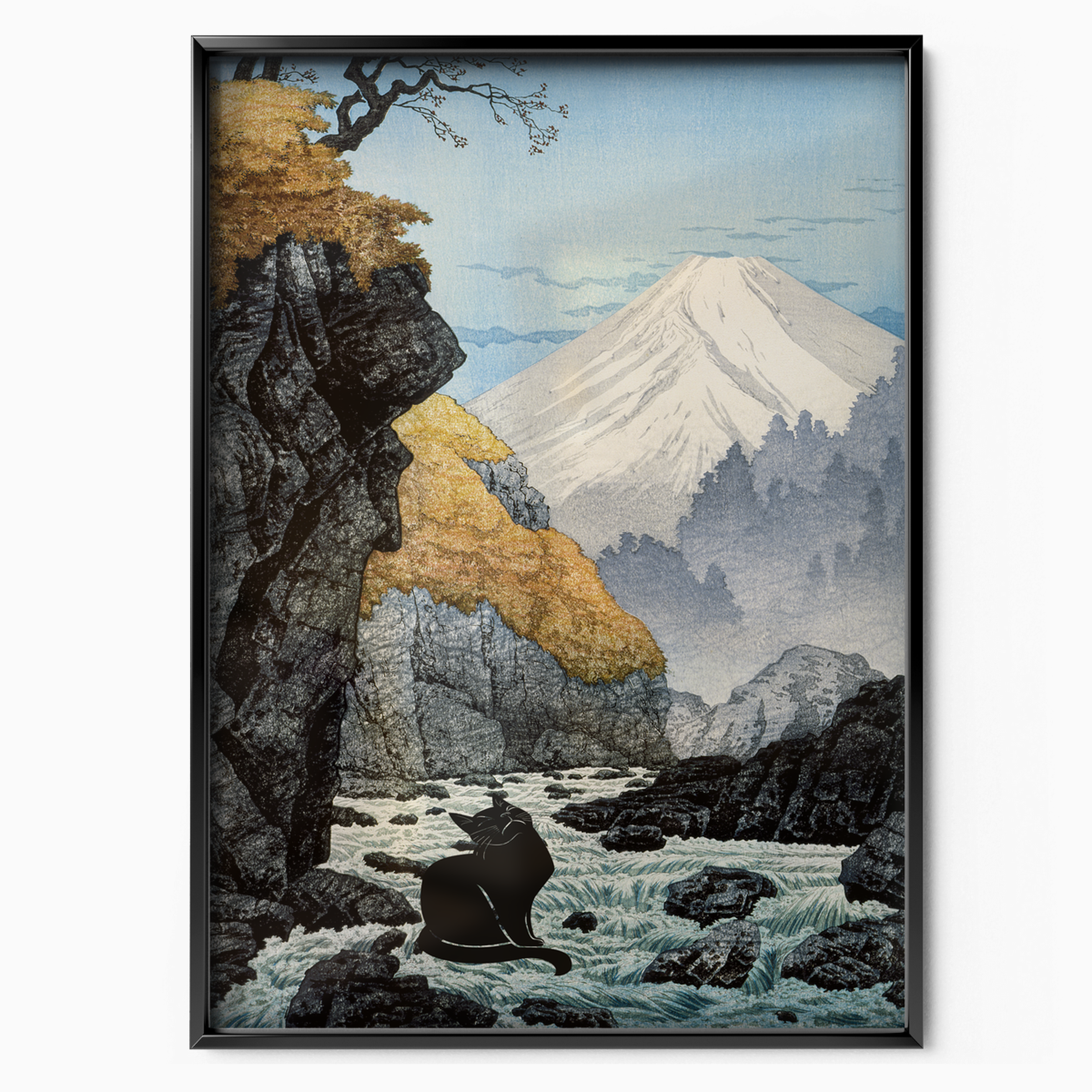 Black Cat By Mount Fuji Cat