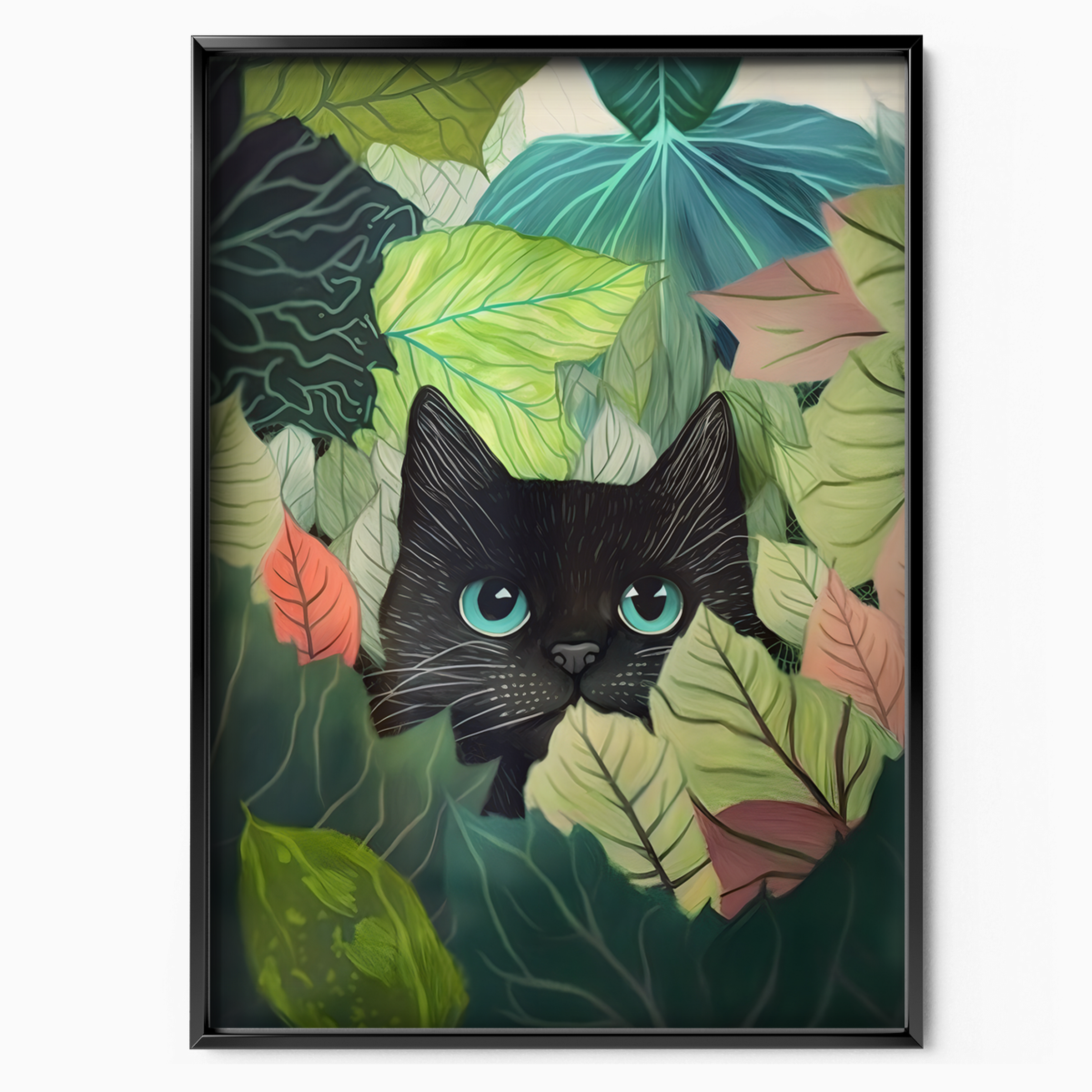Black Cat In Green Foliage