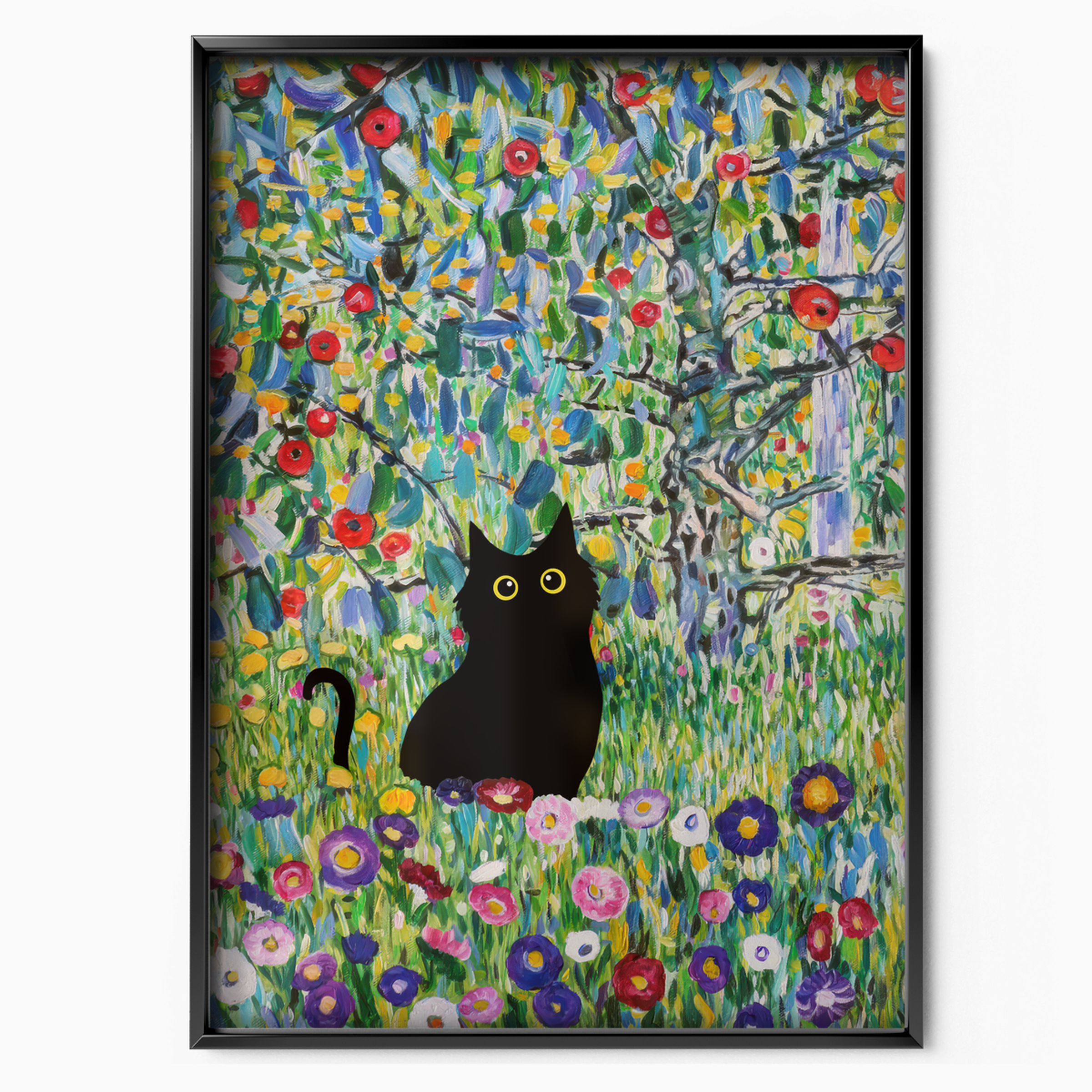 Black Cat In Klimt Flower Meadow