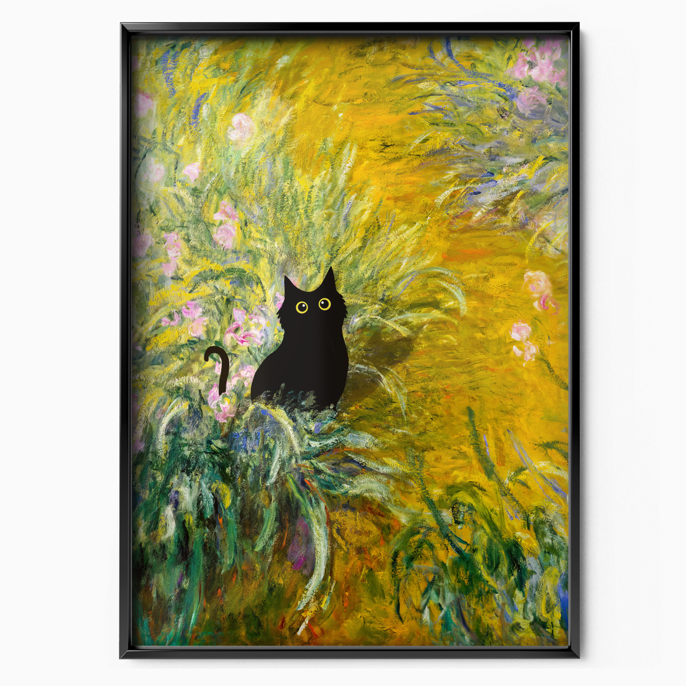 Black Cat In Monet Yellow Garden