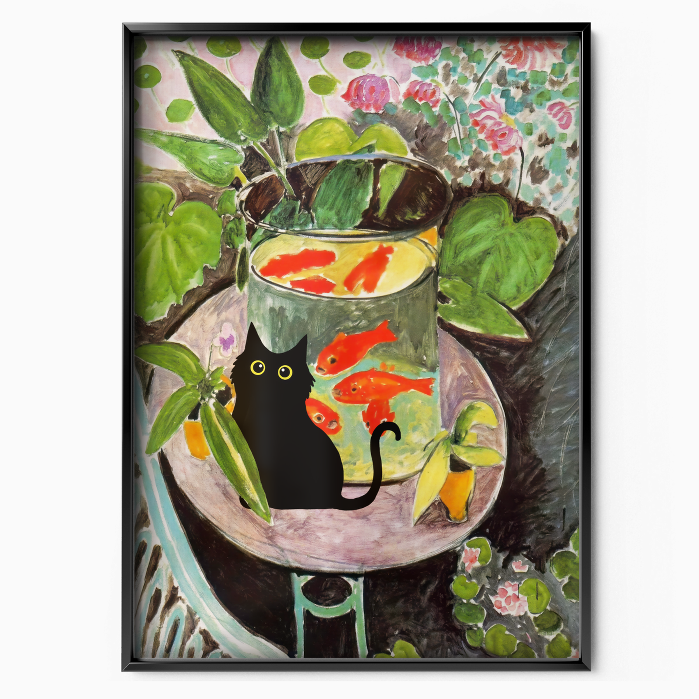 Black Cat With Goldfish Flowers