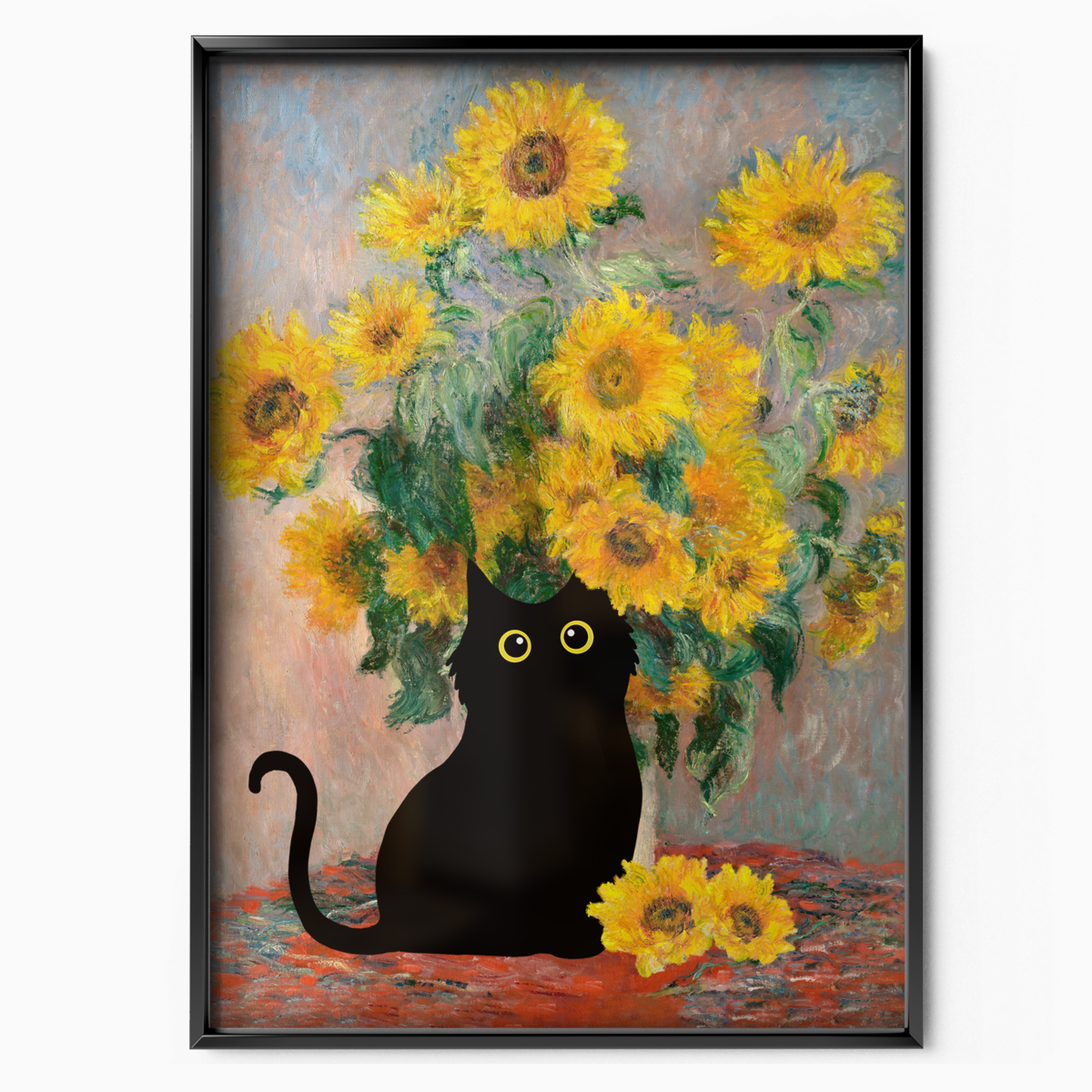 Black Cat With Van Gogh Sunflowers
