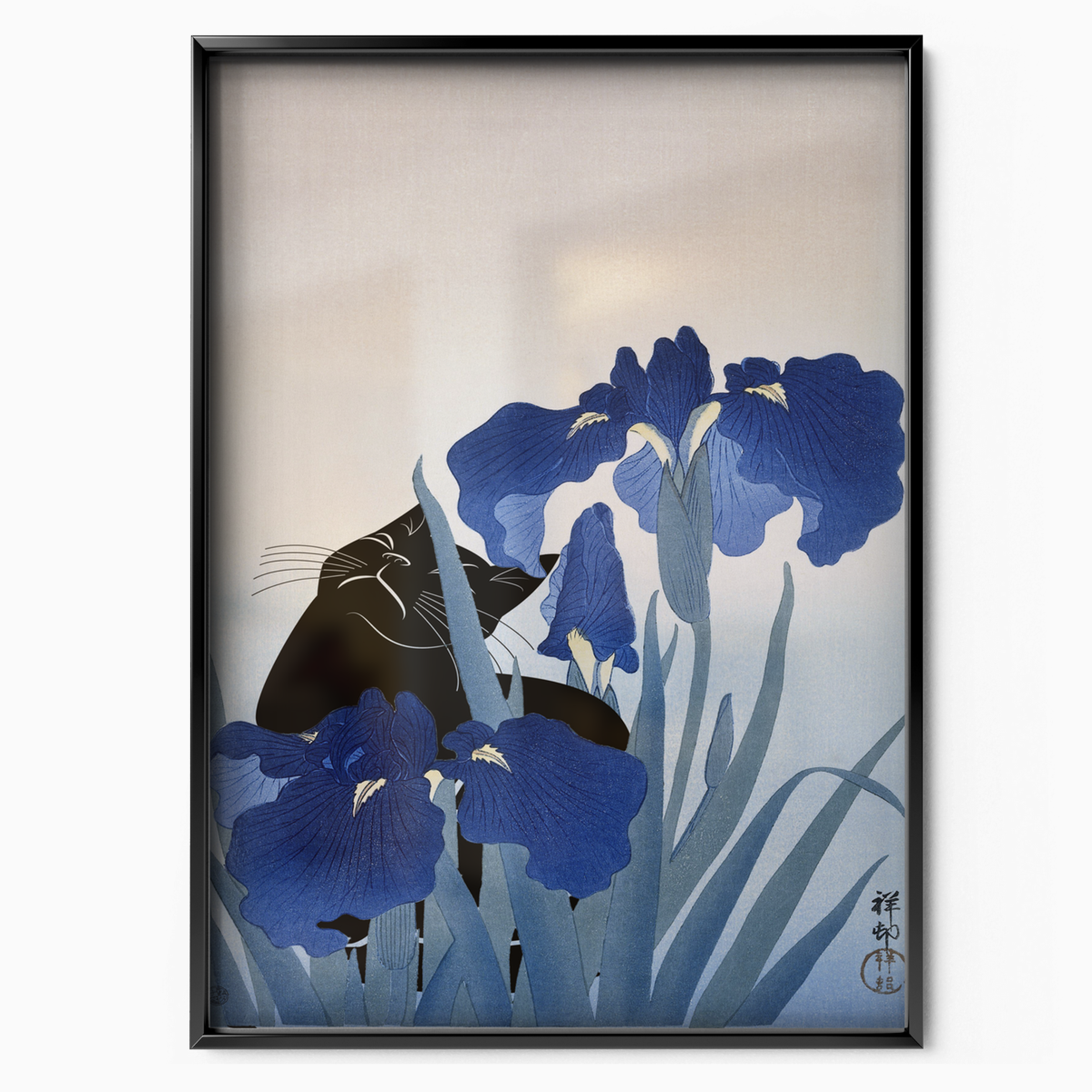 Cat And Irises Japenese Art
