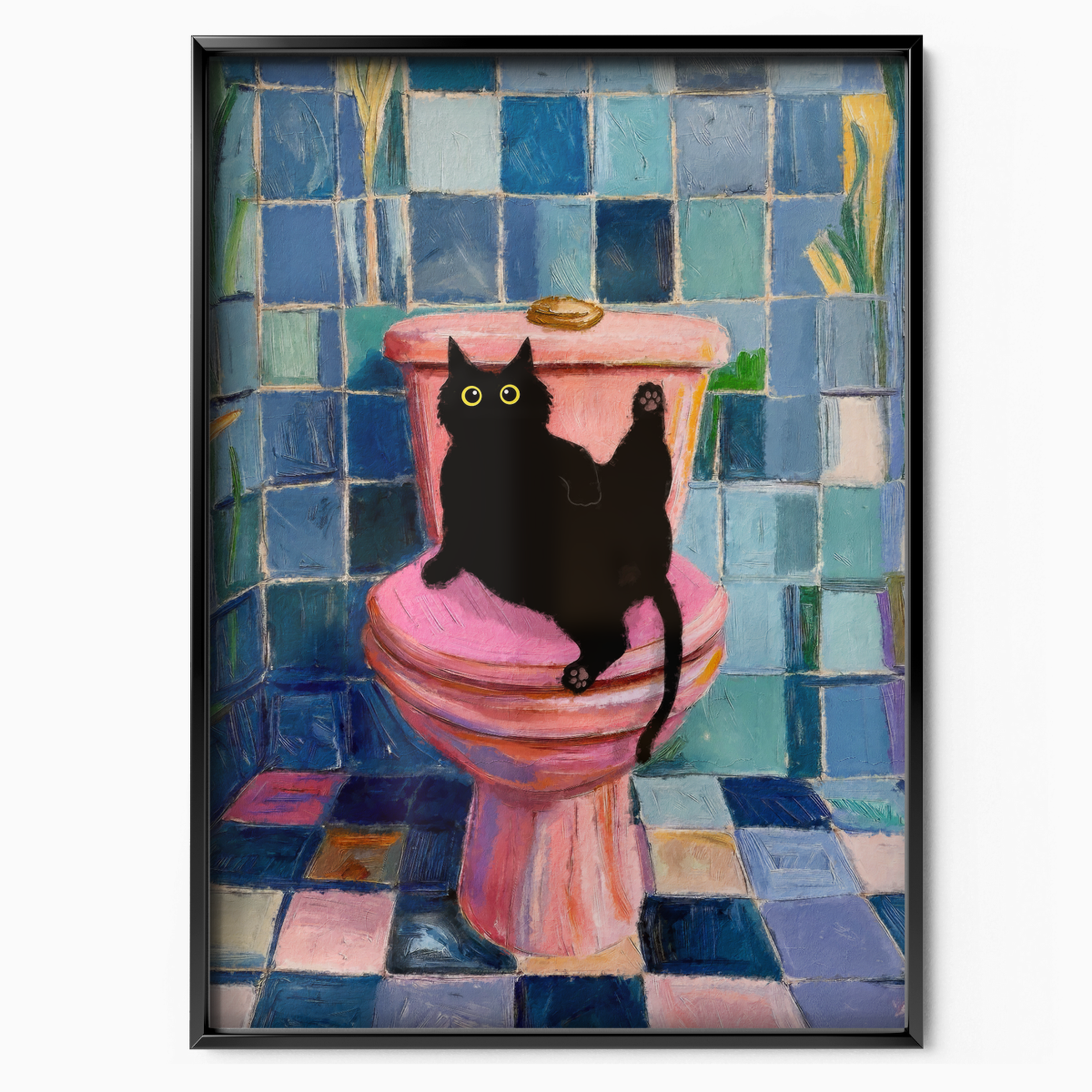 Cat On Toilet Blue Tile