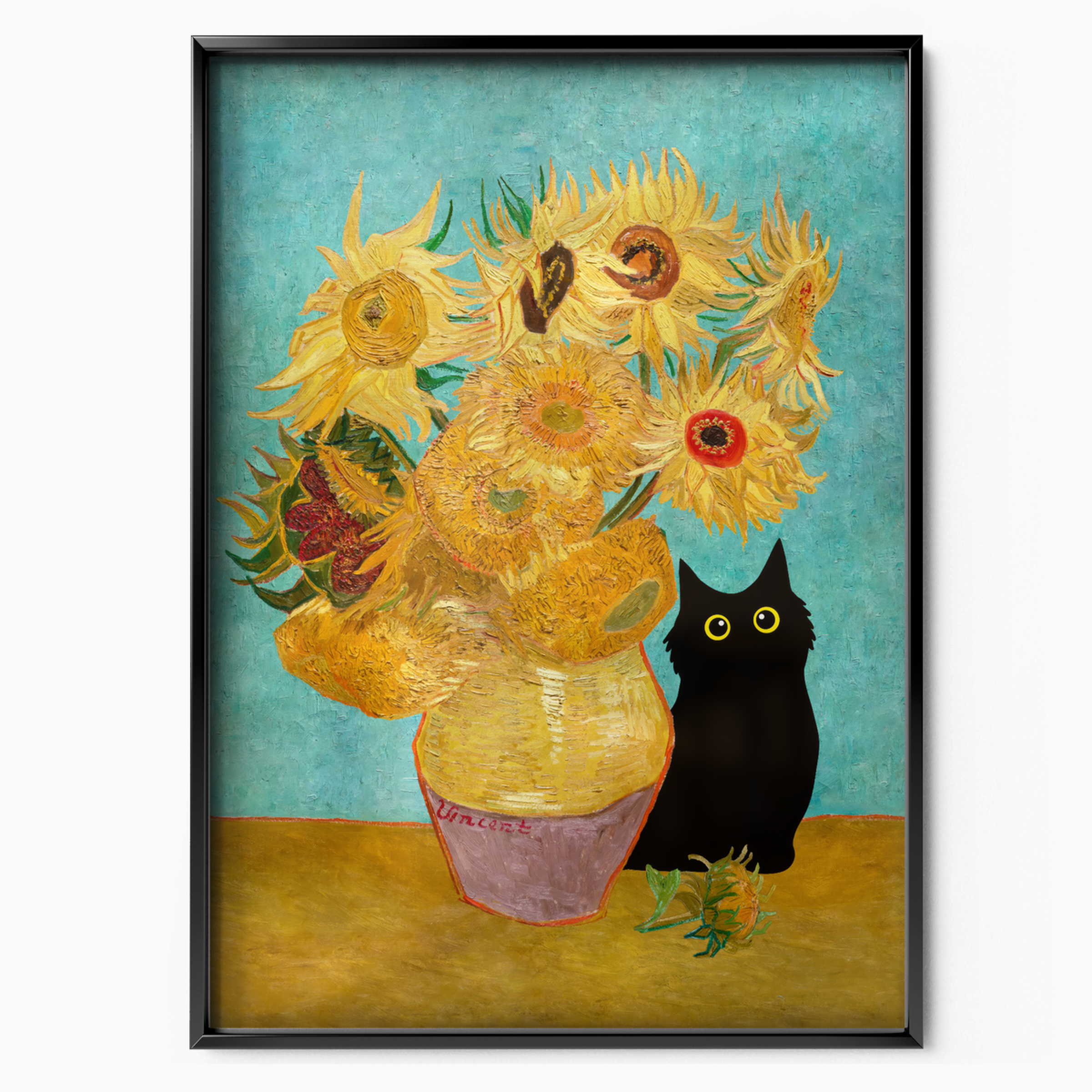 Curious Cat Van Gogh Sunflowers