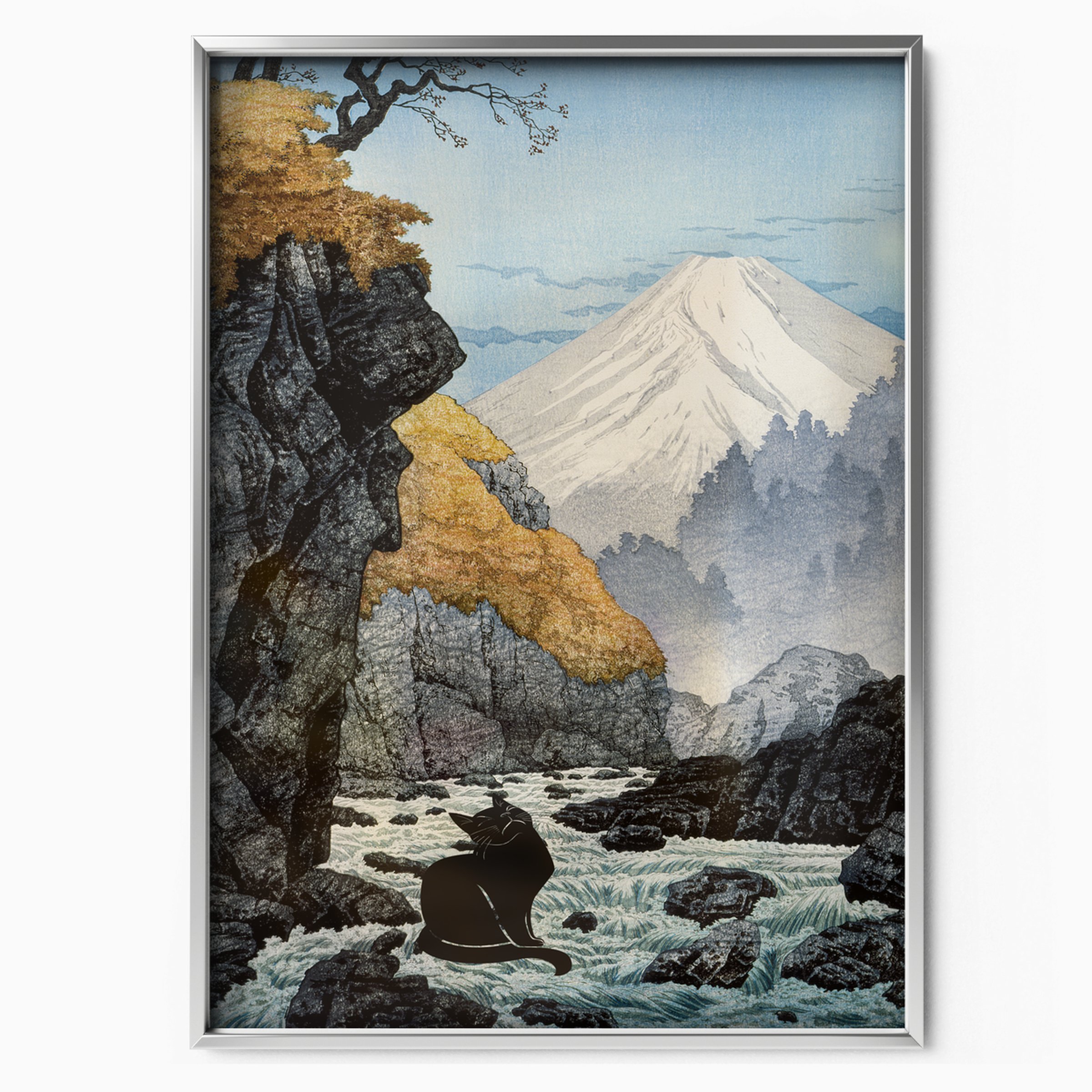 Black Cat By Mount Fuji Cat