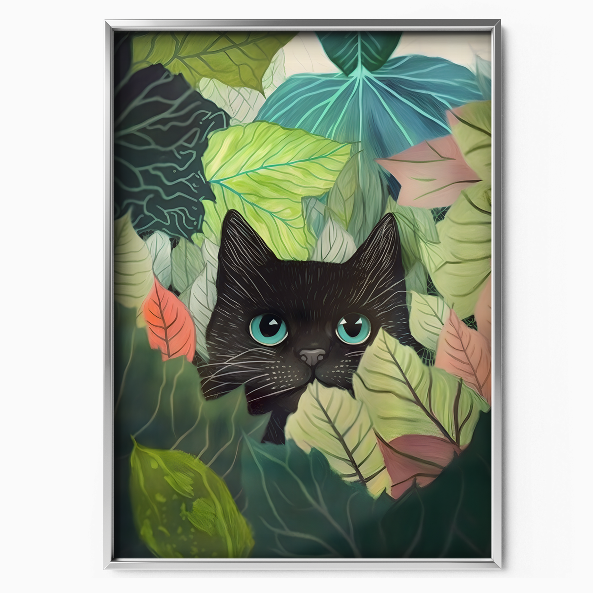 Black Cat In Green Foliage