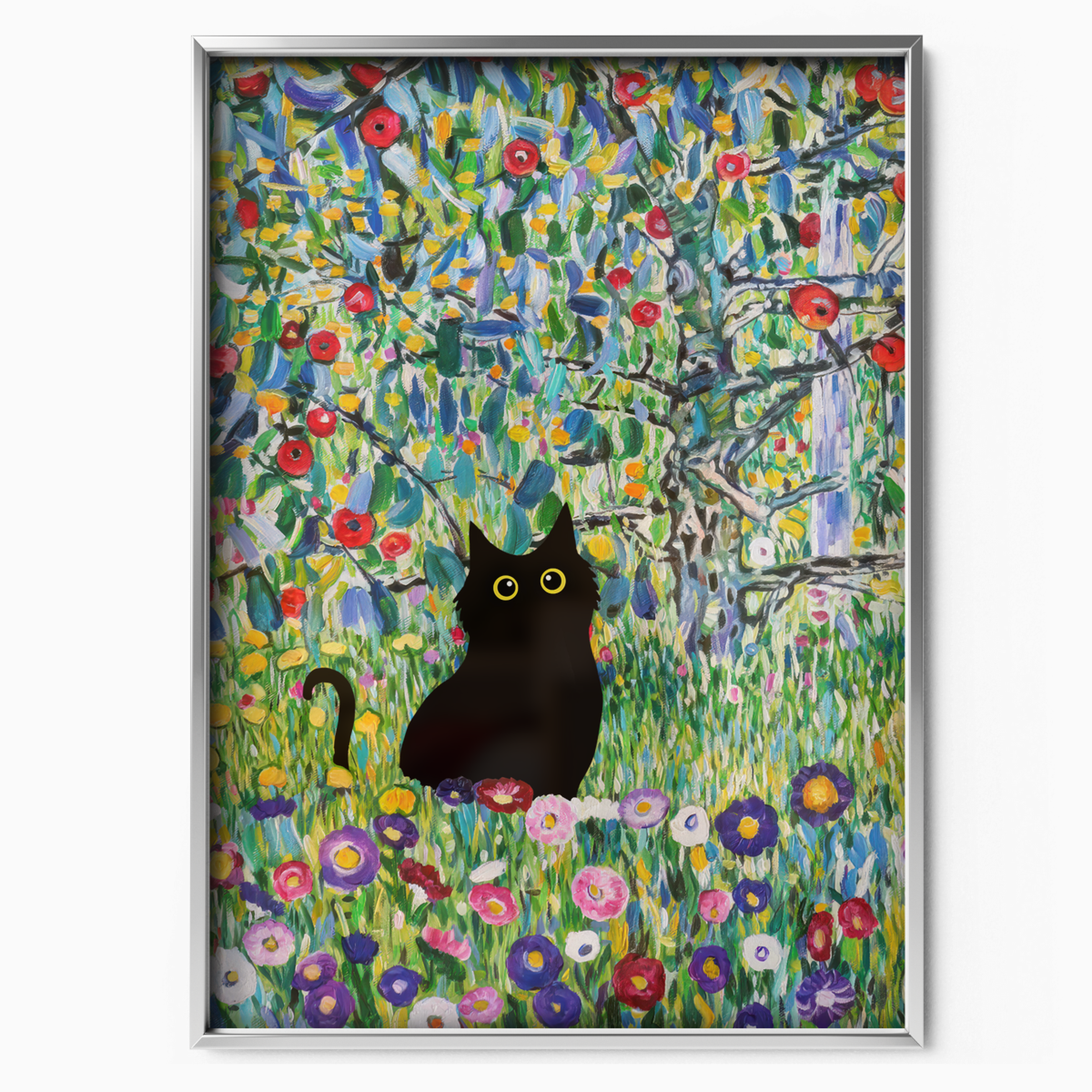 Black Cat In Klimt Flower Meadow
