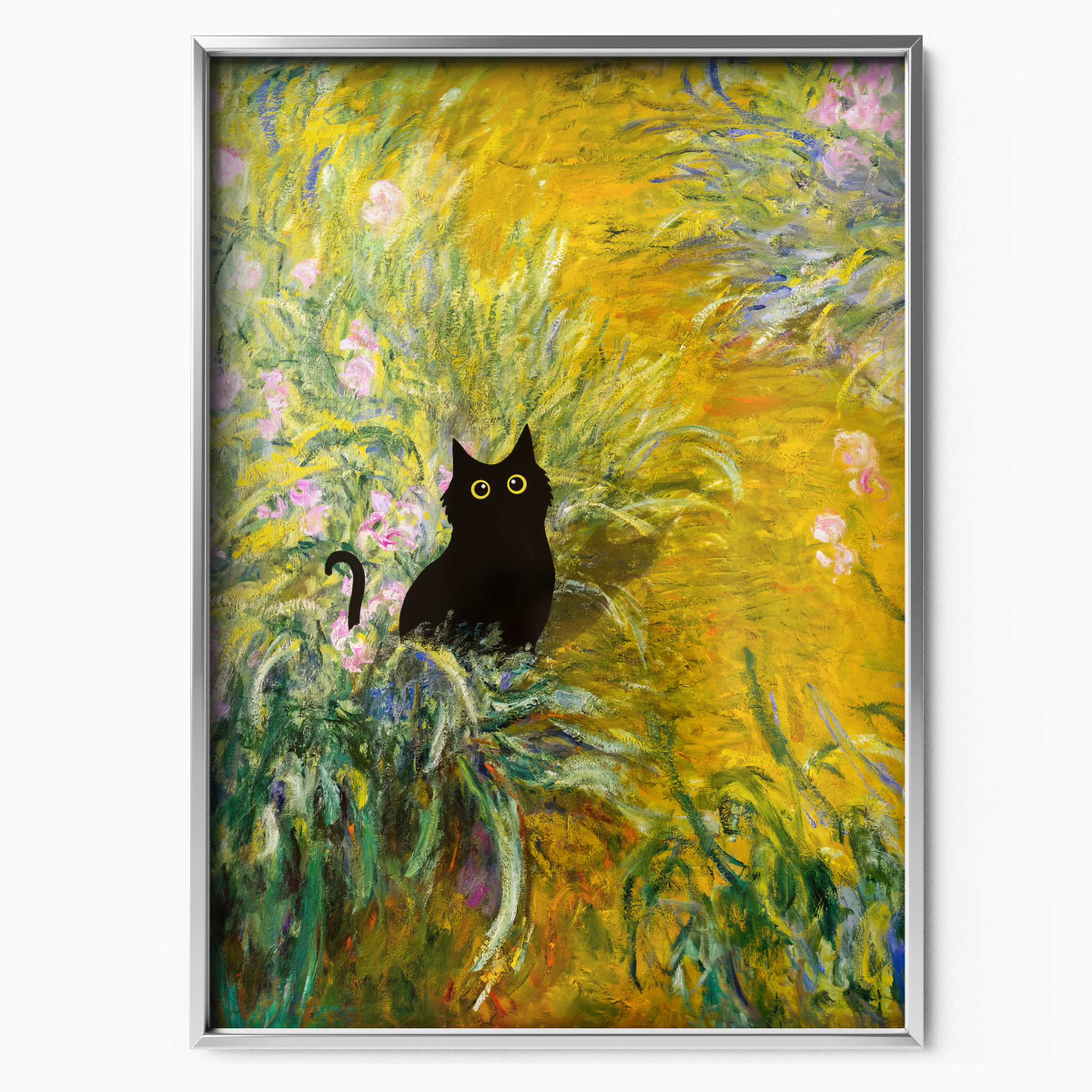 Black Cat In Monet Yellow Garden