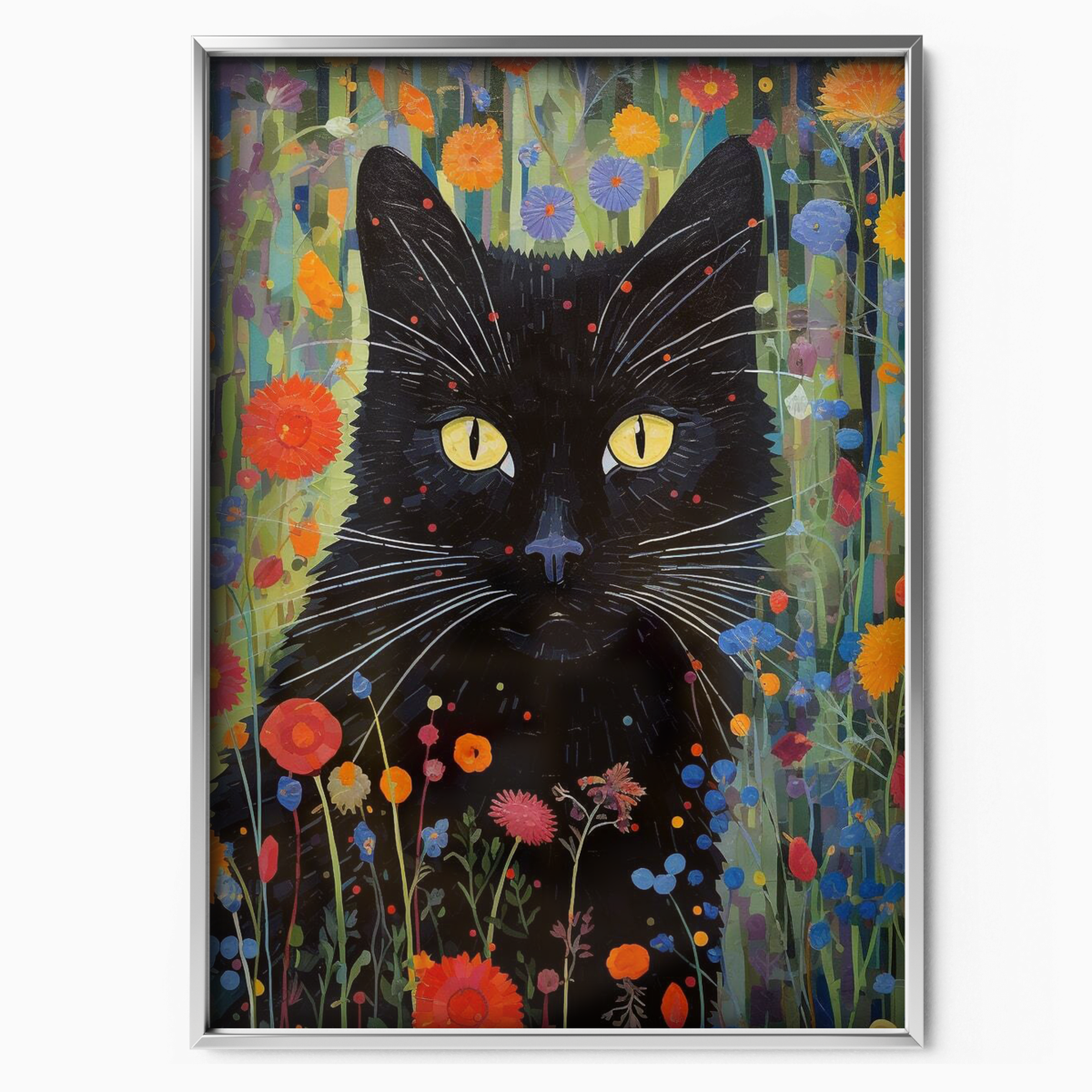 Black Cat In Wildflowers