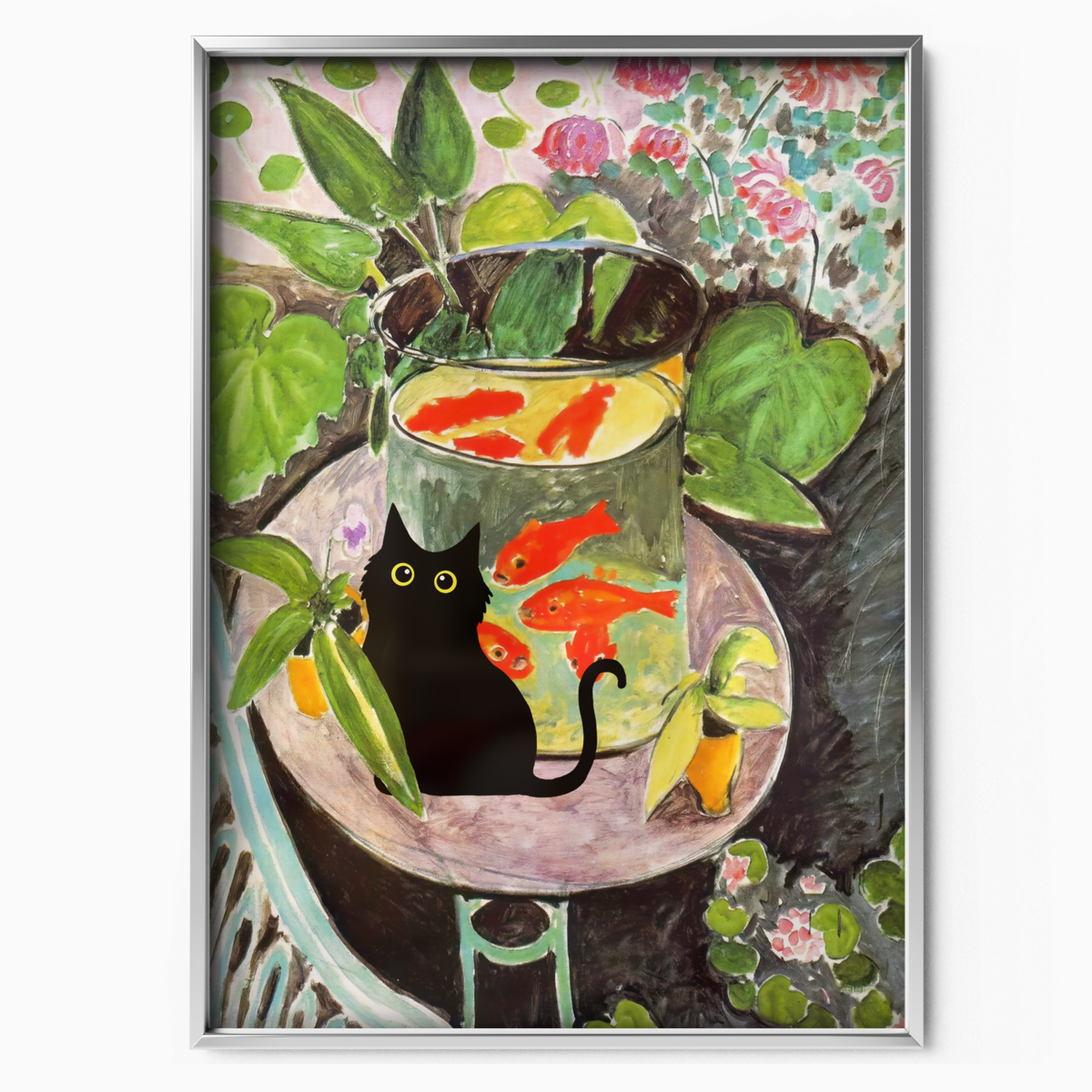 Black Cat With Goldfish Flowers