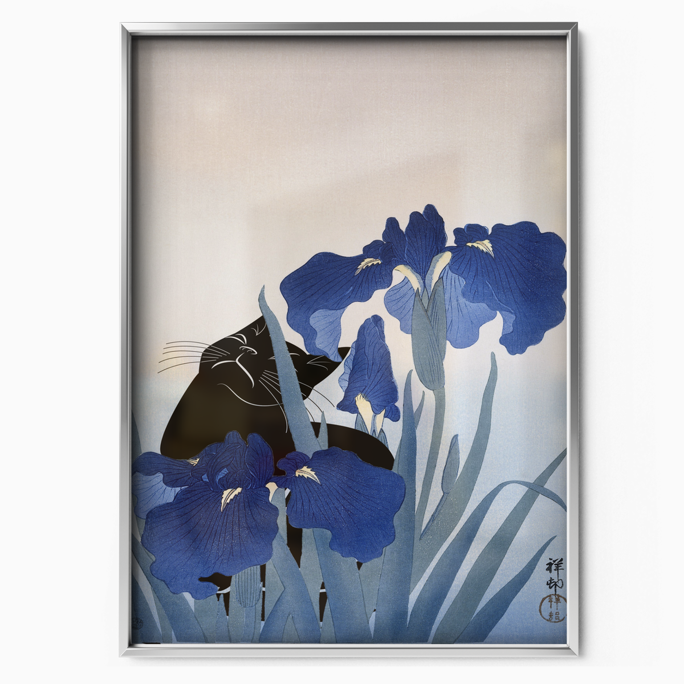 Cat And Irises Japenese Art