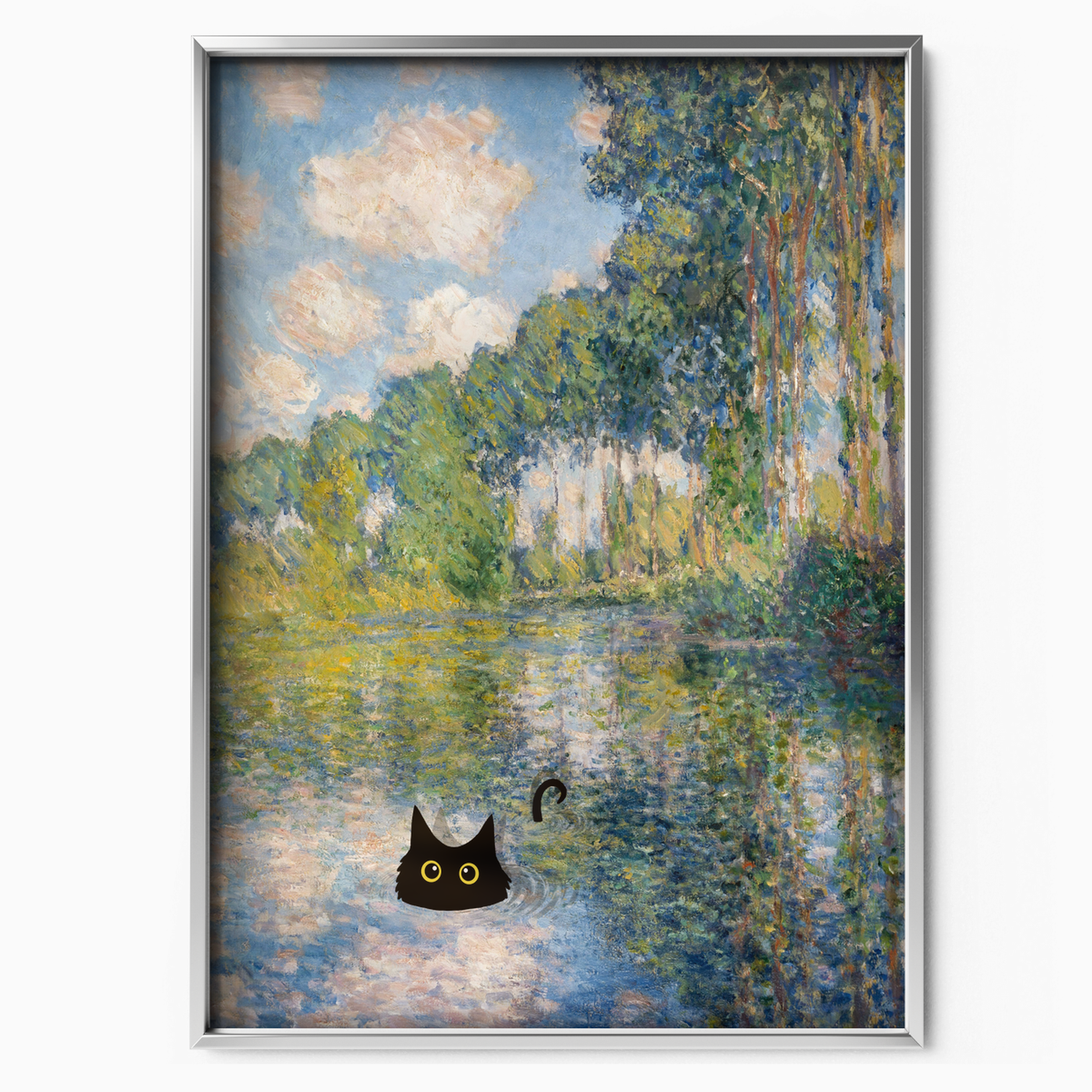 Cat By Monet River Landscapeat