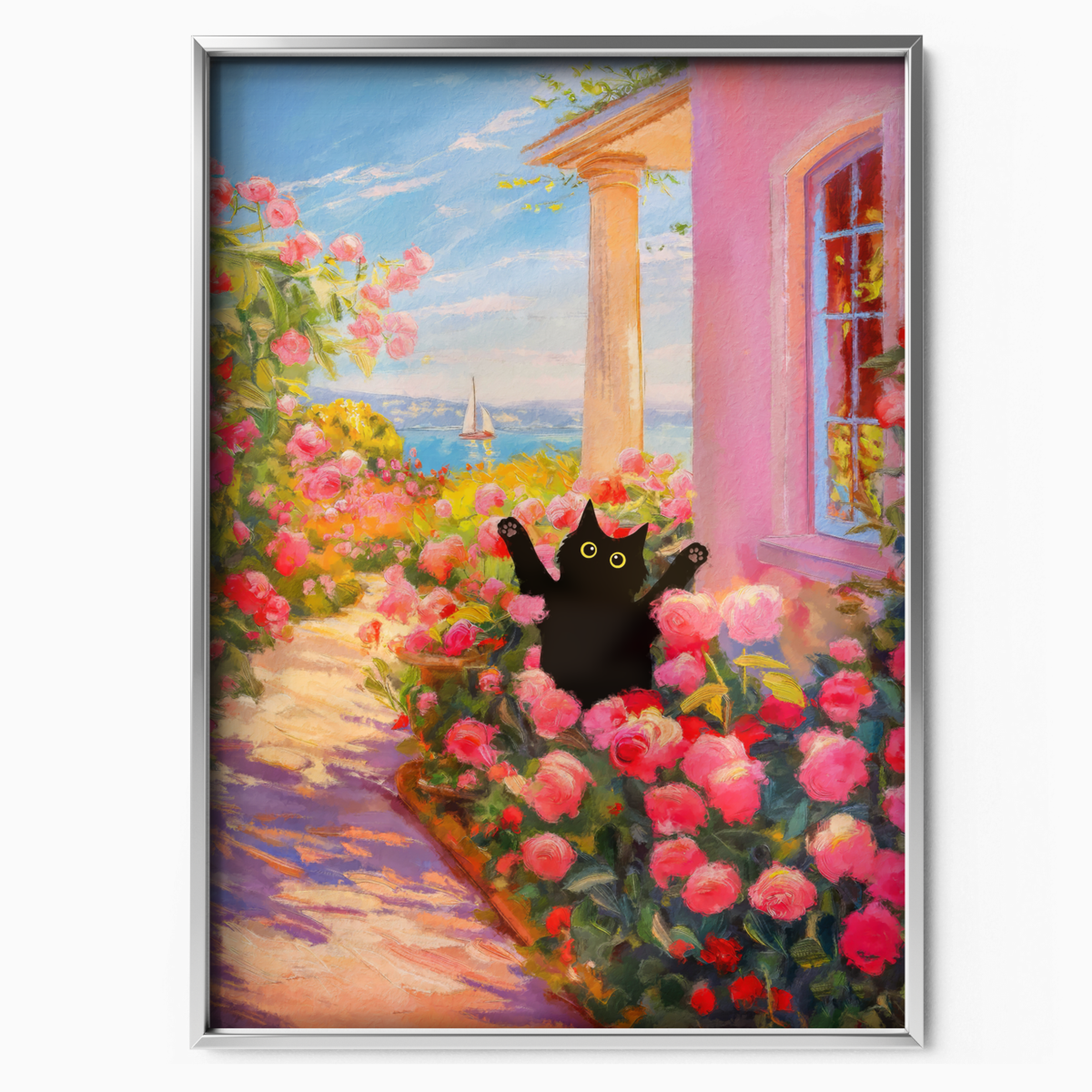 Cat In Monet Rose Garden