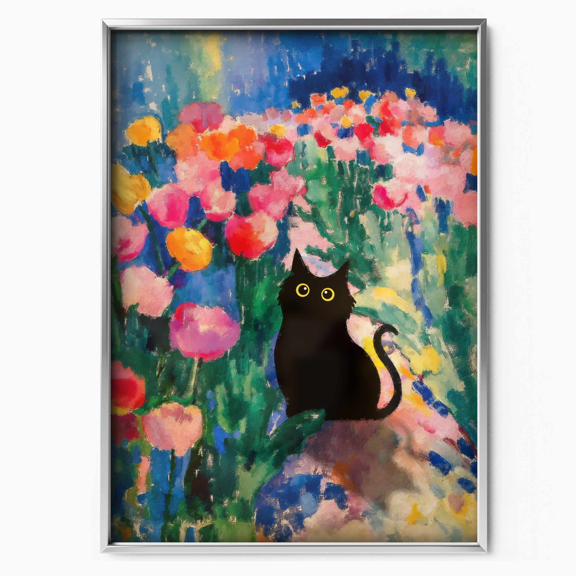 Cat In Monet Tulip Field