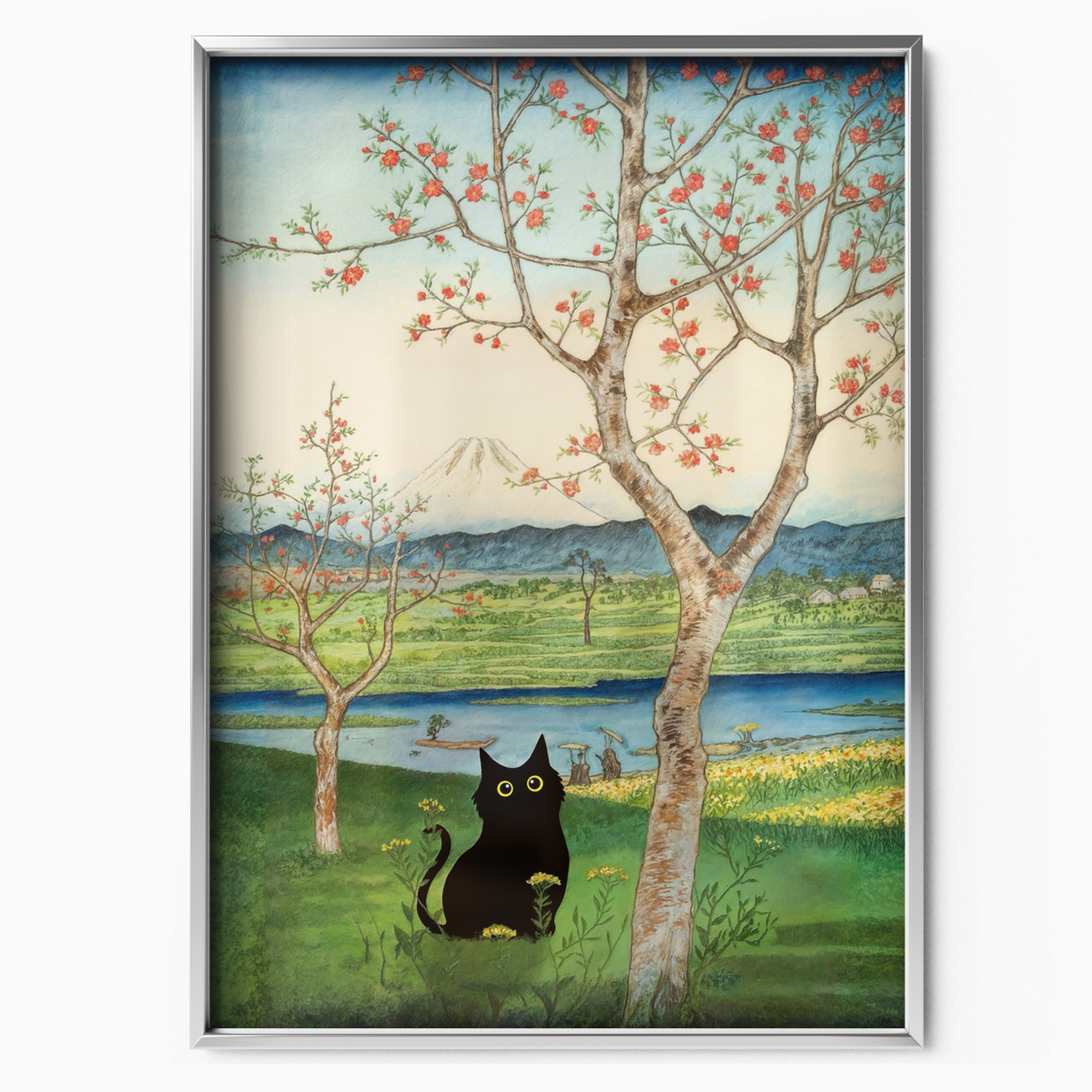Cat Mount Fuji X Cherry Blossoms