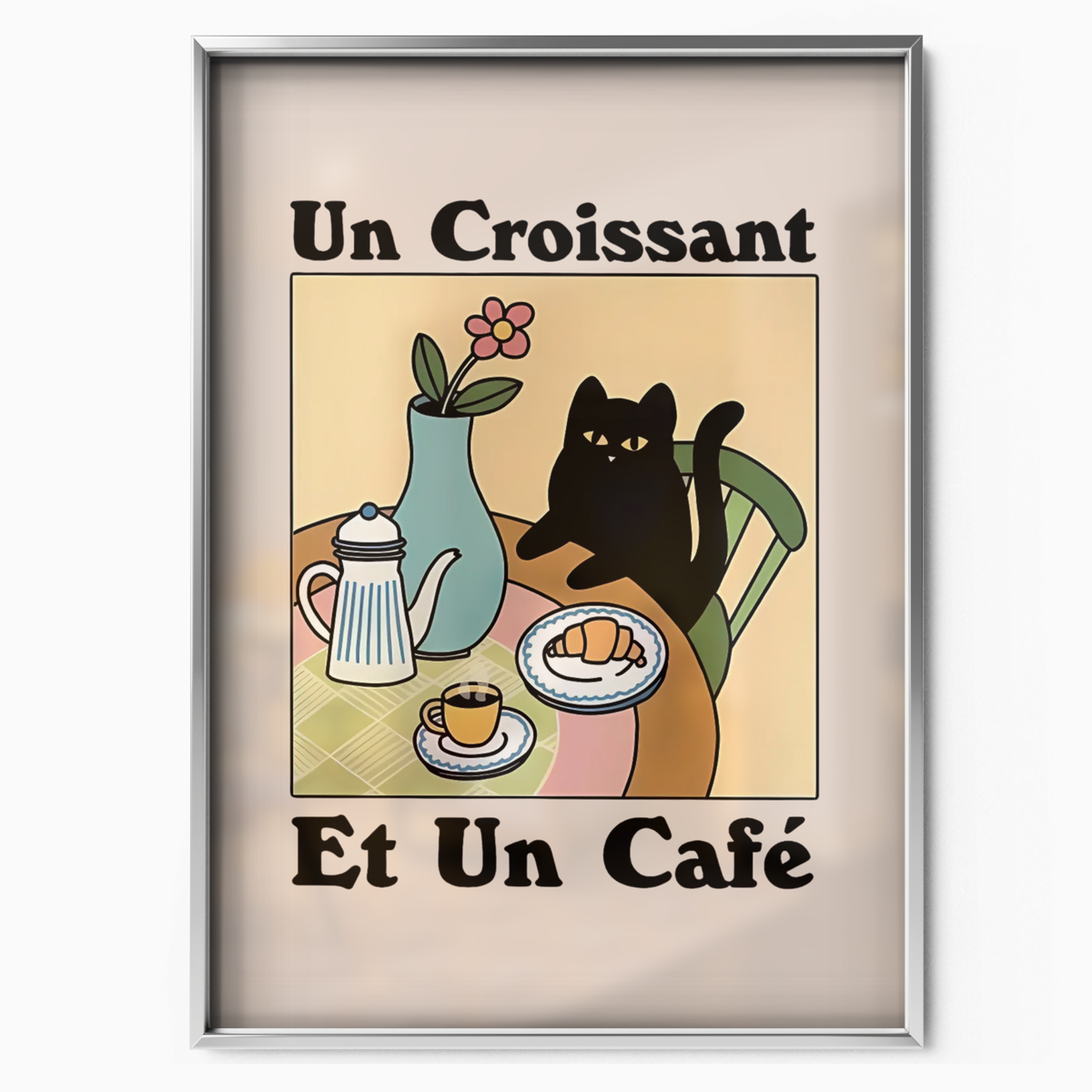 Cat Un Croissant Et Un Cafe
