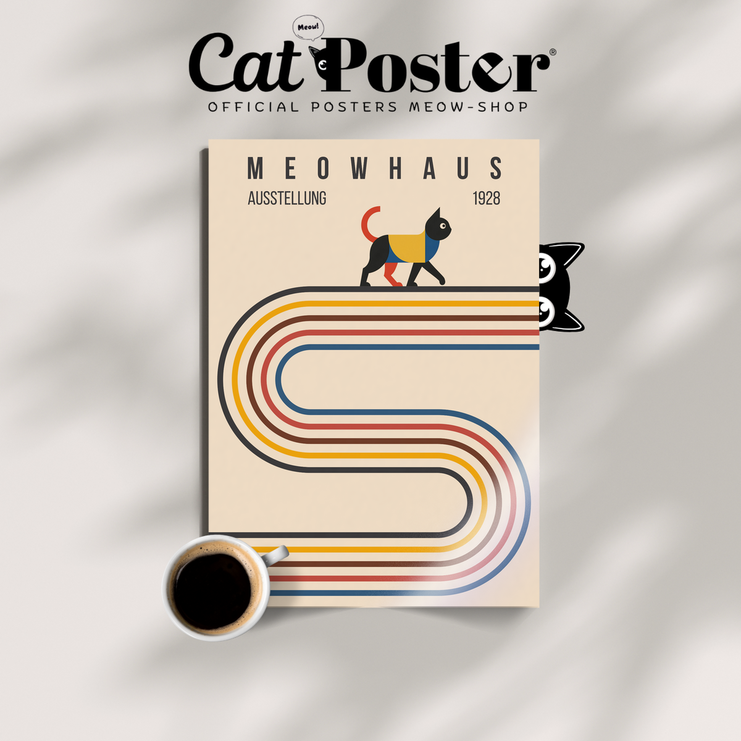 Bauhaus Cat Retro Stripes