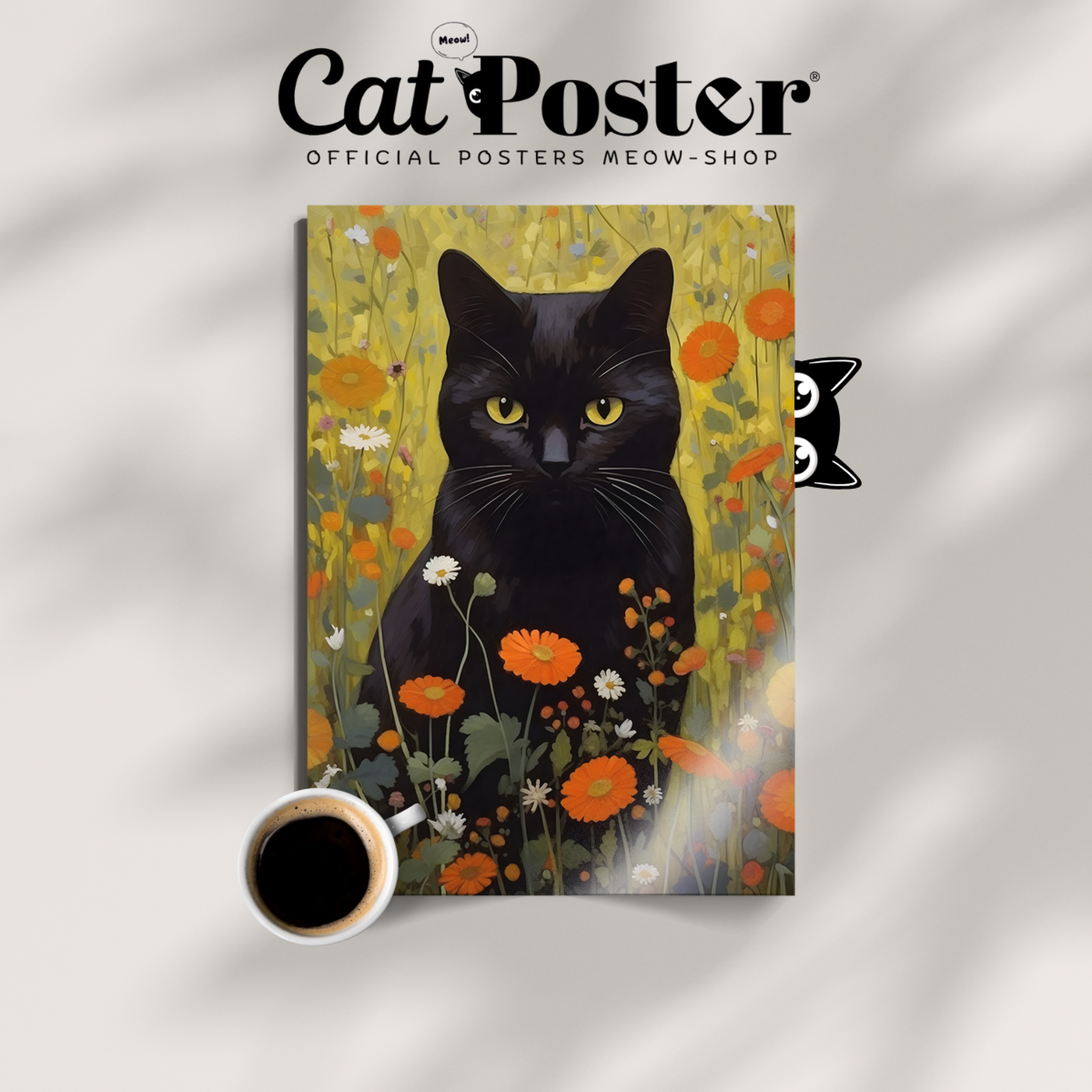 Black Cat In Blooming Field