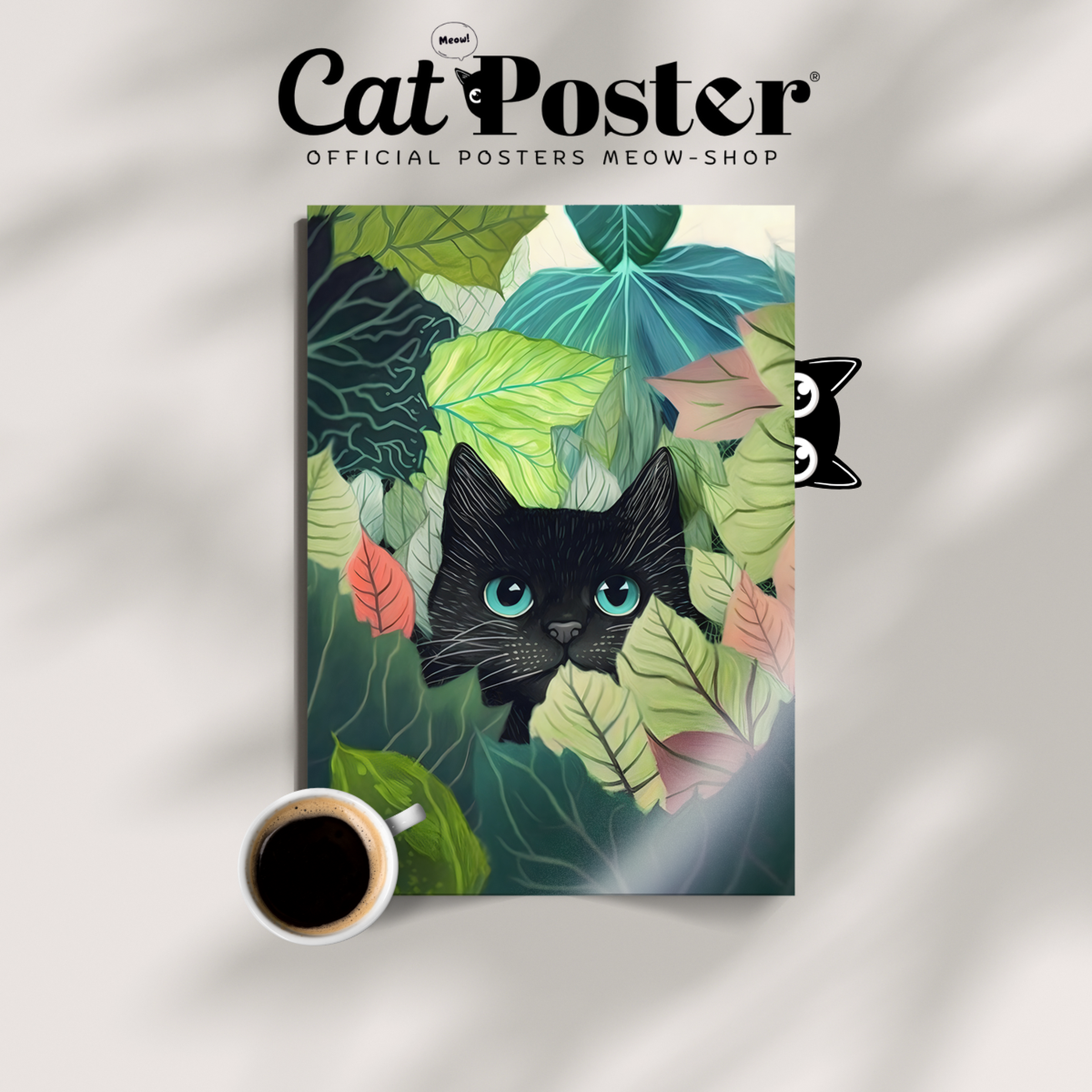 Black Cat In Green Foliage